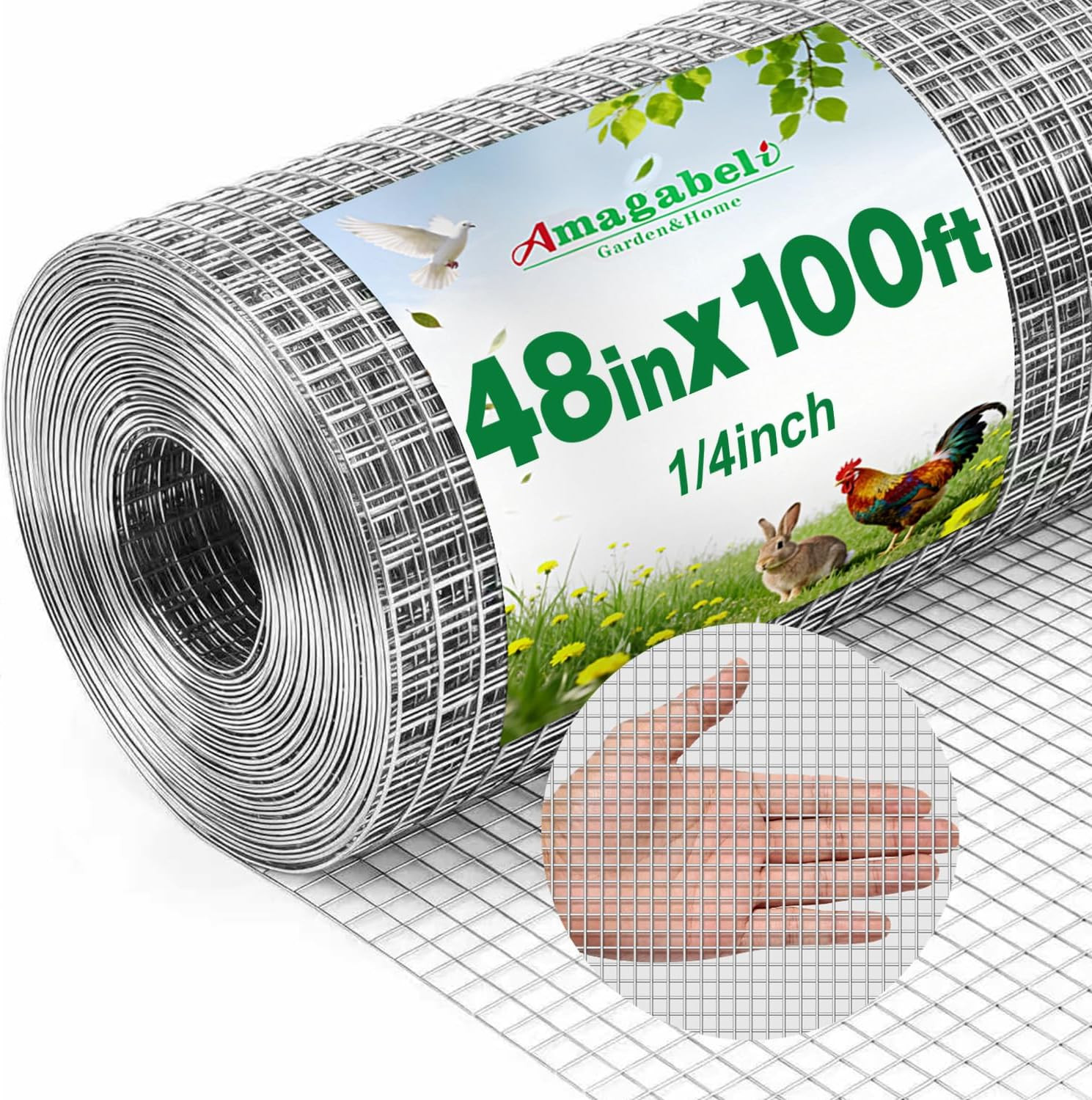 Amagabeli Galvanized Hardware Cloth 1/4 Inch 48 X 100Ft 23 Gauge Chicken Wire Fe
