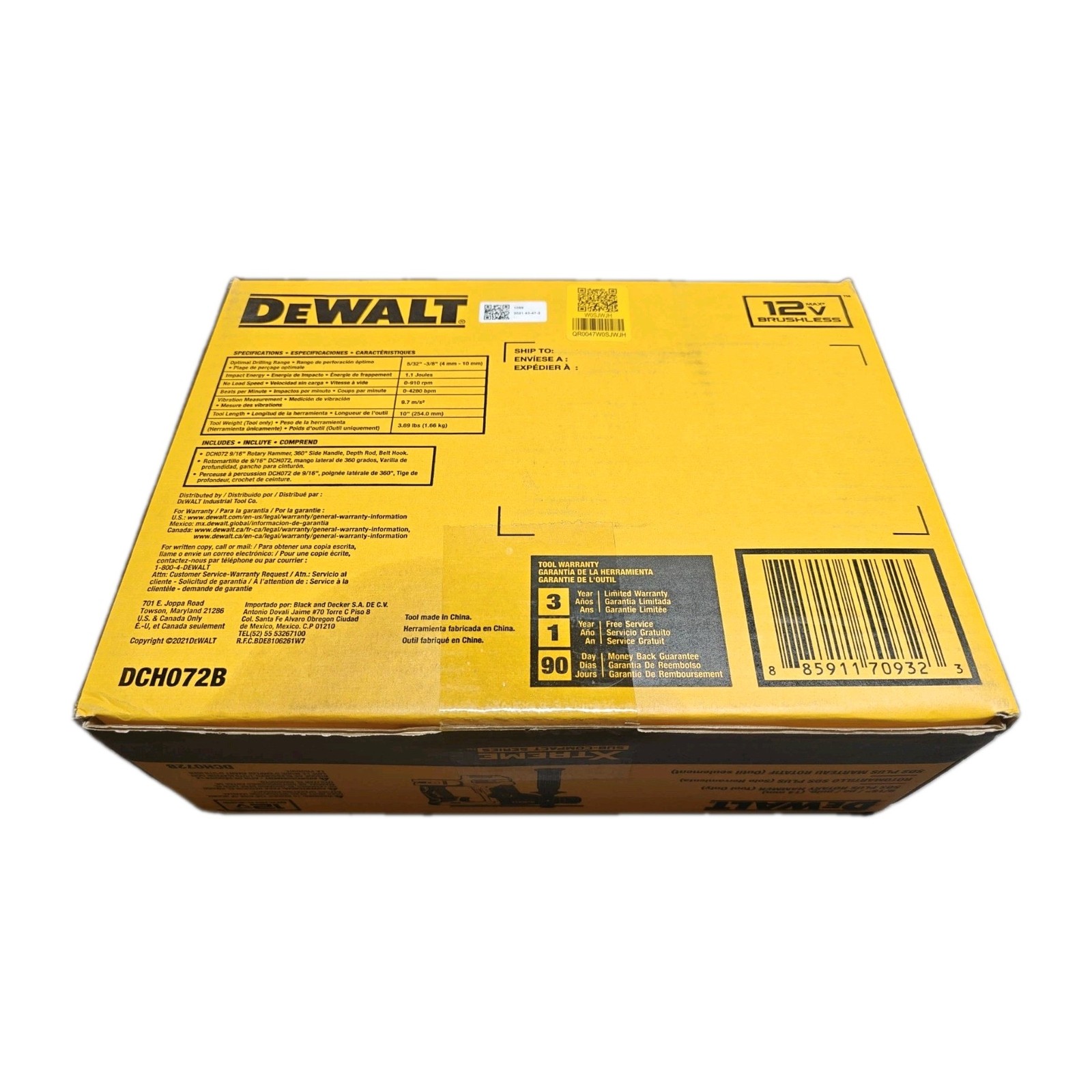 DEWALT XTREME 12V MAX Brushless 9/16in SDS Plus Rotary Hammer Drill (Tool Only)