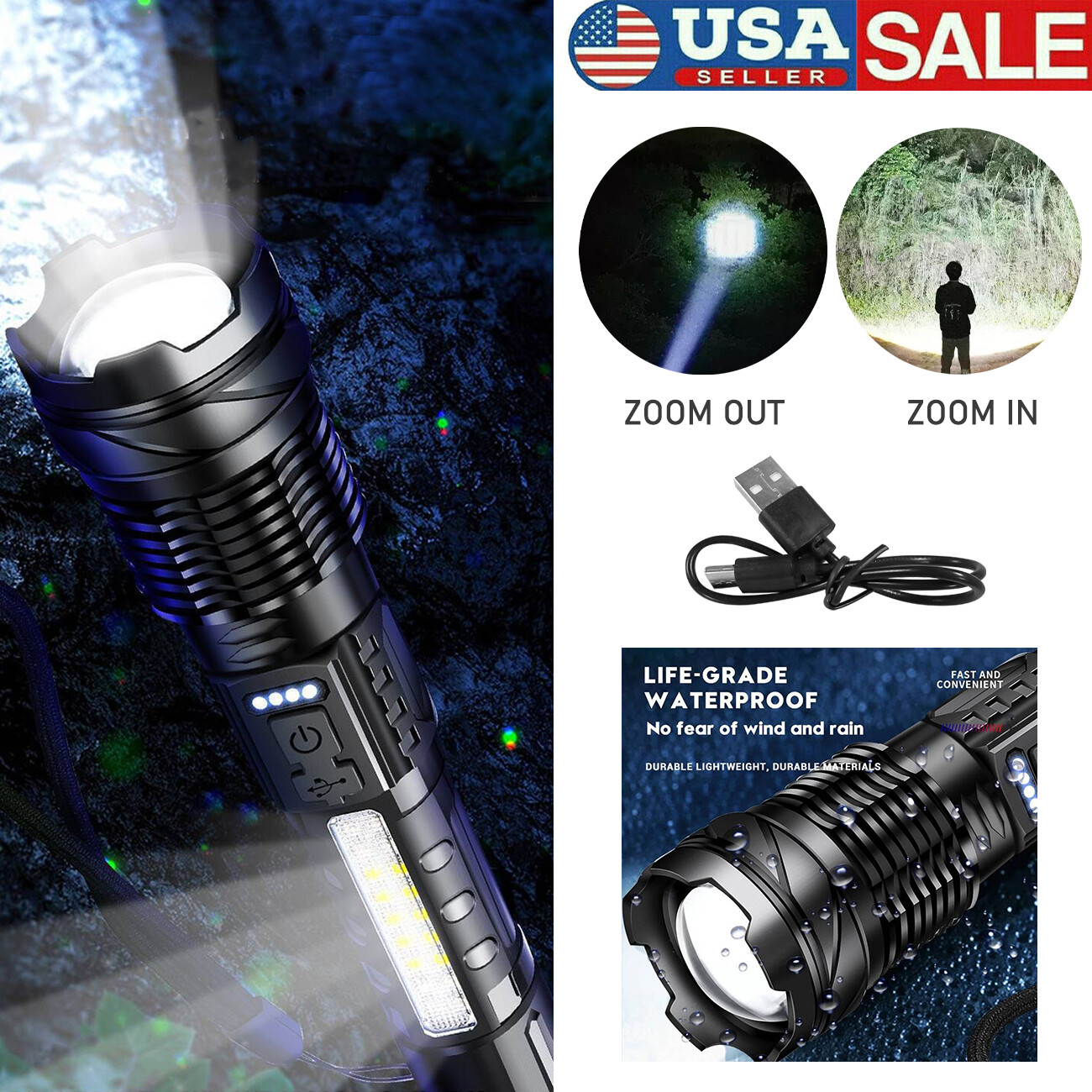 990000000 Lumen Super Bright LED Tactical Flashlight Rechargeable LED Work Light