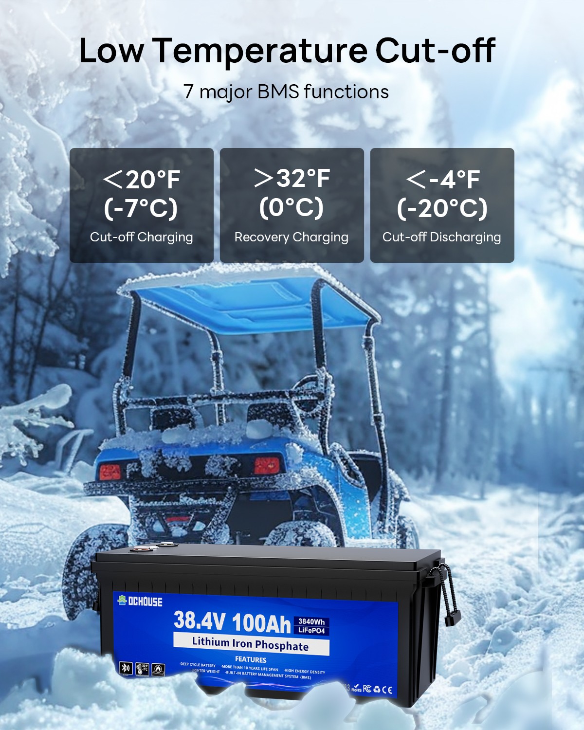 36V 100Ah Lithium Golf Cart Battery with 25A Charger Bluetooth Trolling Motor RV