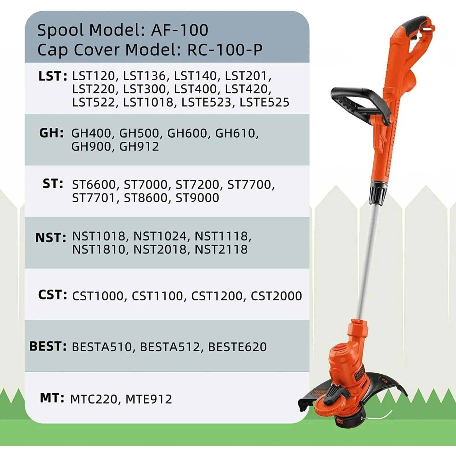 Black & Decker Replacement 10 Piece String Trimmer Spools & Cap AF-100 .065