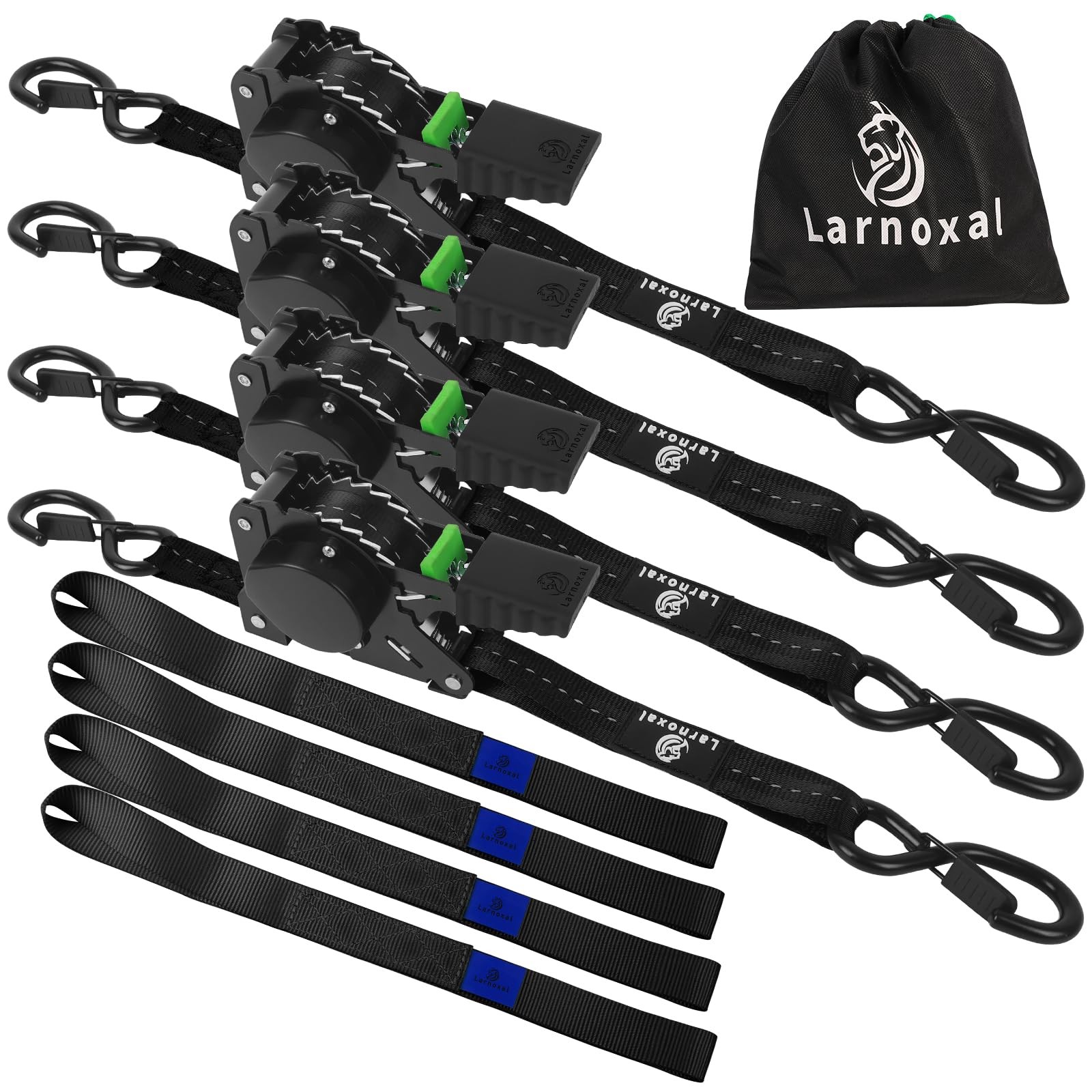 Retractable Ratchet Straps 1 in X 10 Ft – 1,500 Lbs Break Strength – Self
