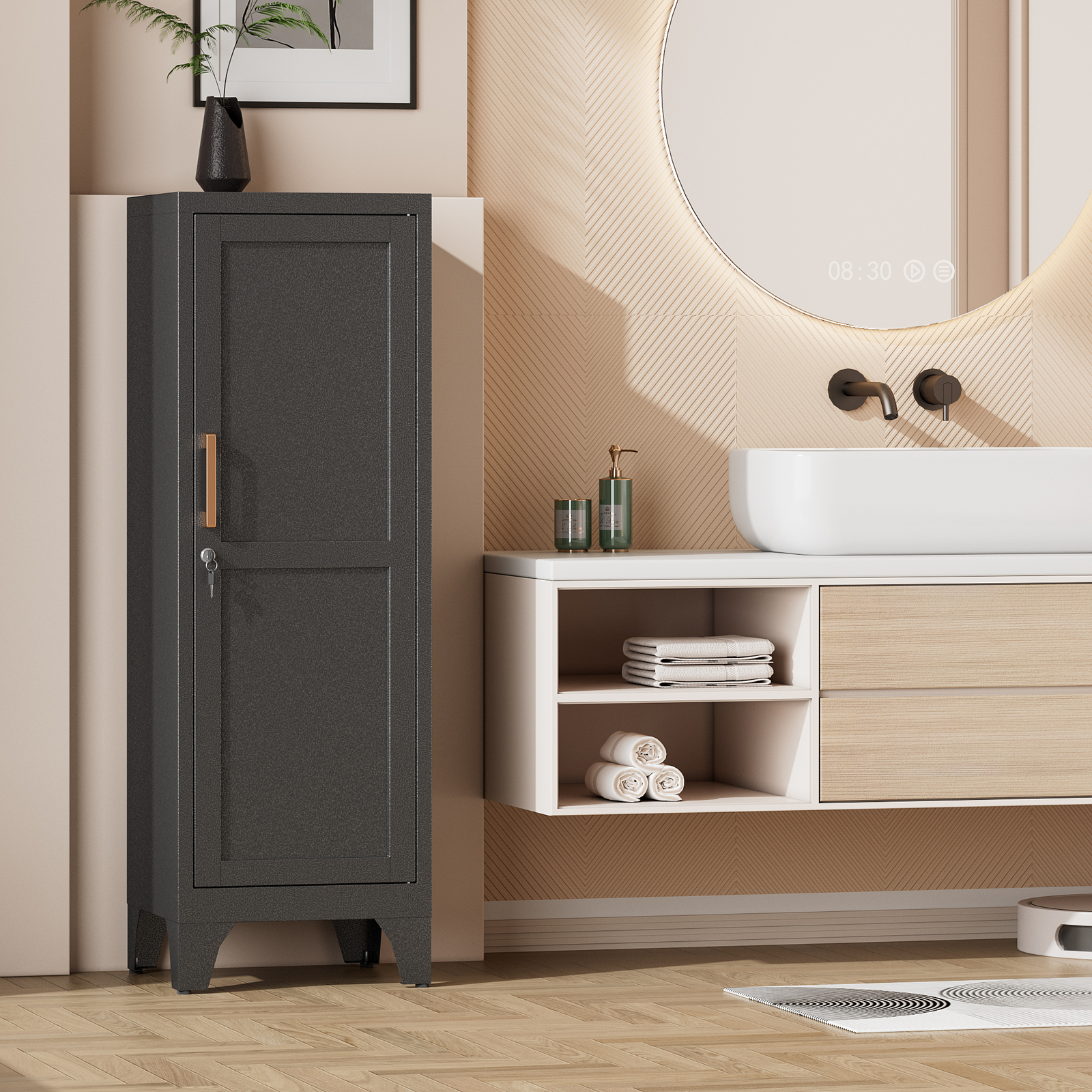 Kitchen Pantry Storage Cabinet, Lockable Metal Cabinet with Shelves Storage Unit