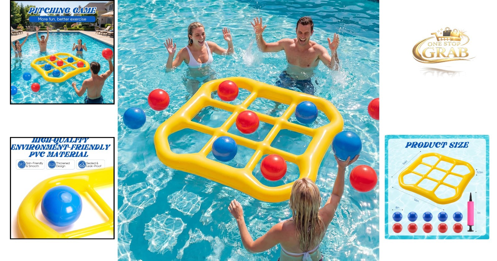 Inflatable Pool Tic-Tac-Toe Game Set with 10 Balls for Adults Kids Teens