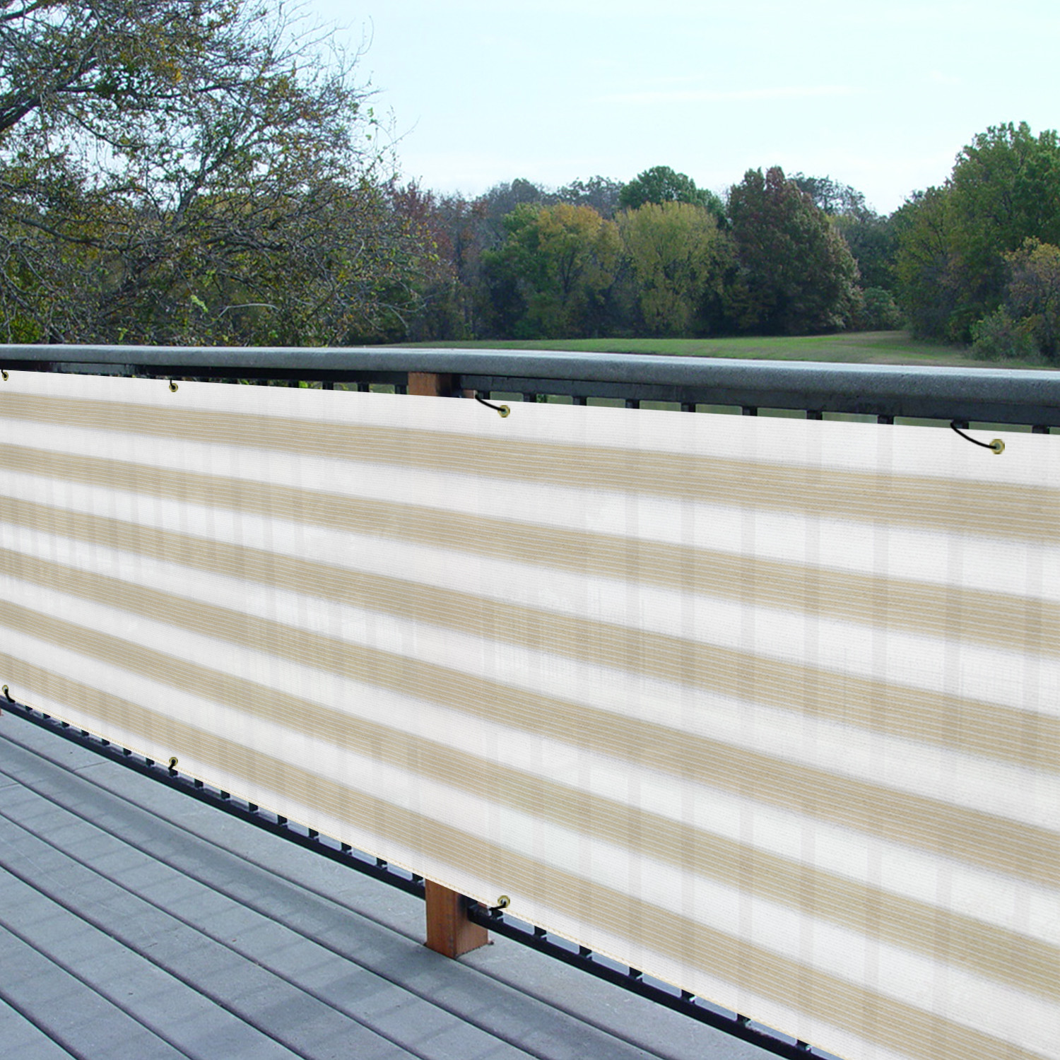 35in Balcony Fence Screen Privacy Deck Railing Shelter Shade Cover Beigestripe