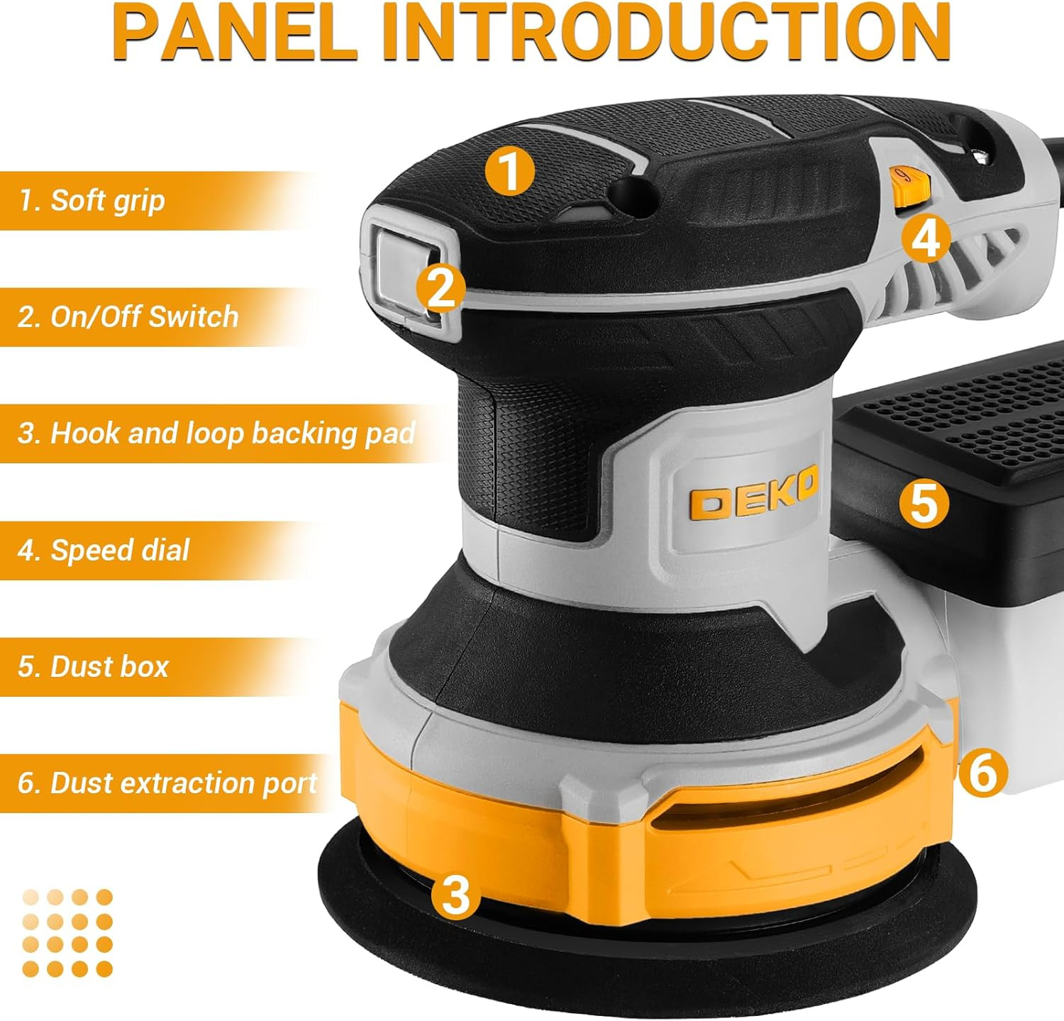 Orbital Sander Corded Hand Sander: 5″ Random Orbital Sander with Dust