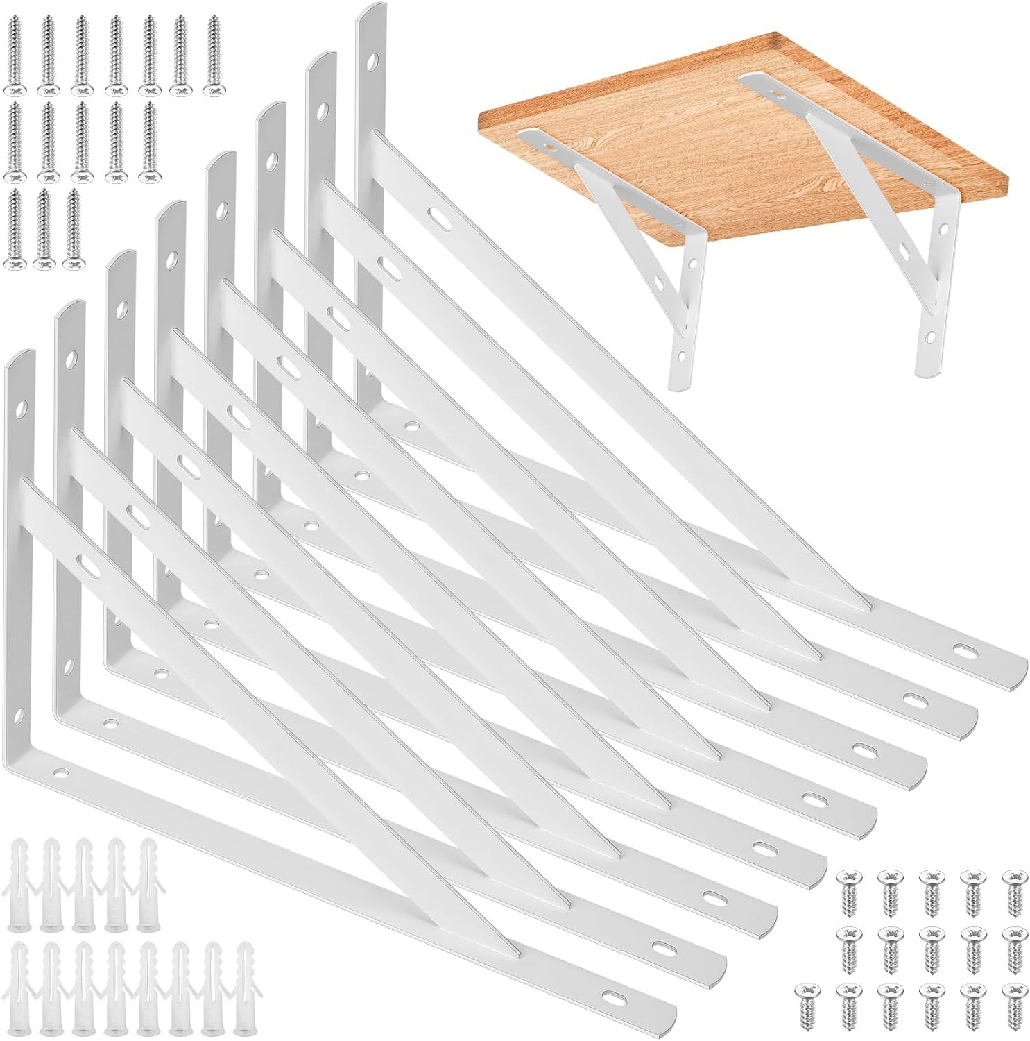 8 Pcs 11.81 x 7.48 Inch Heavy Duty White Metal Shelf Brackets, Wall Mount
