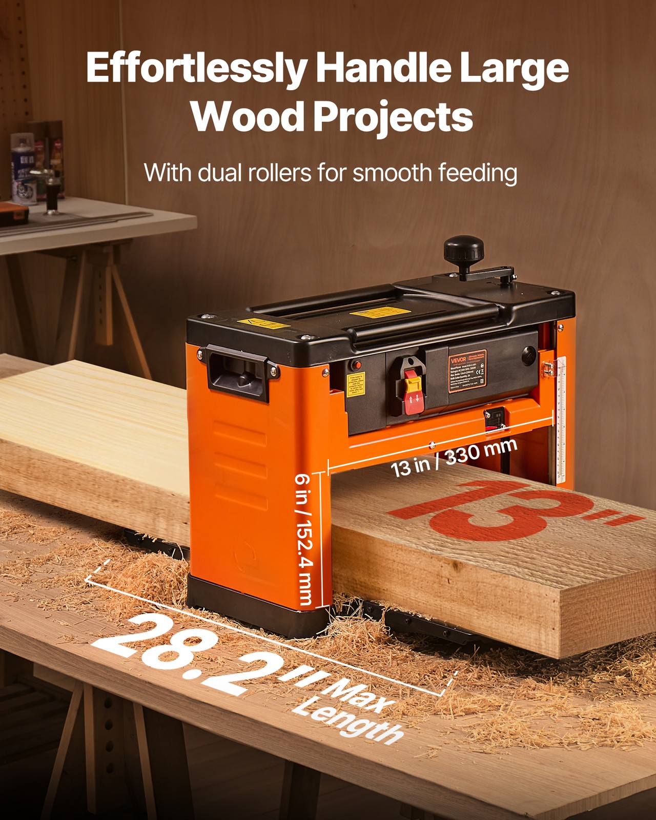 VEVOR Thickness Planer Three-Blade Power Benchtop Planer Woodworking 2000W 13 in