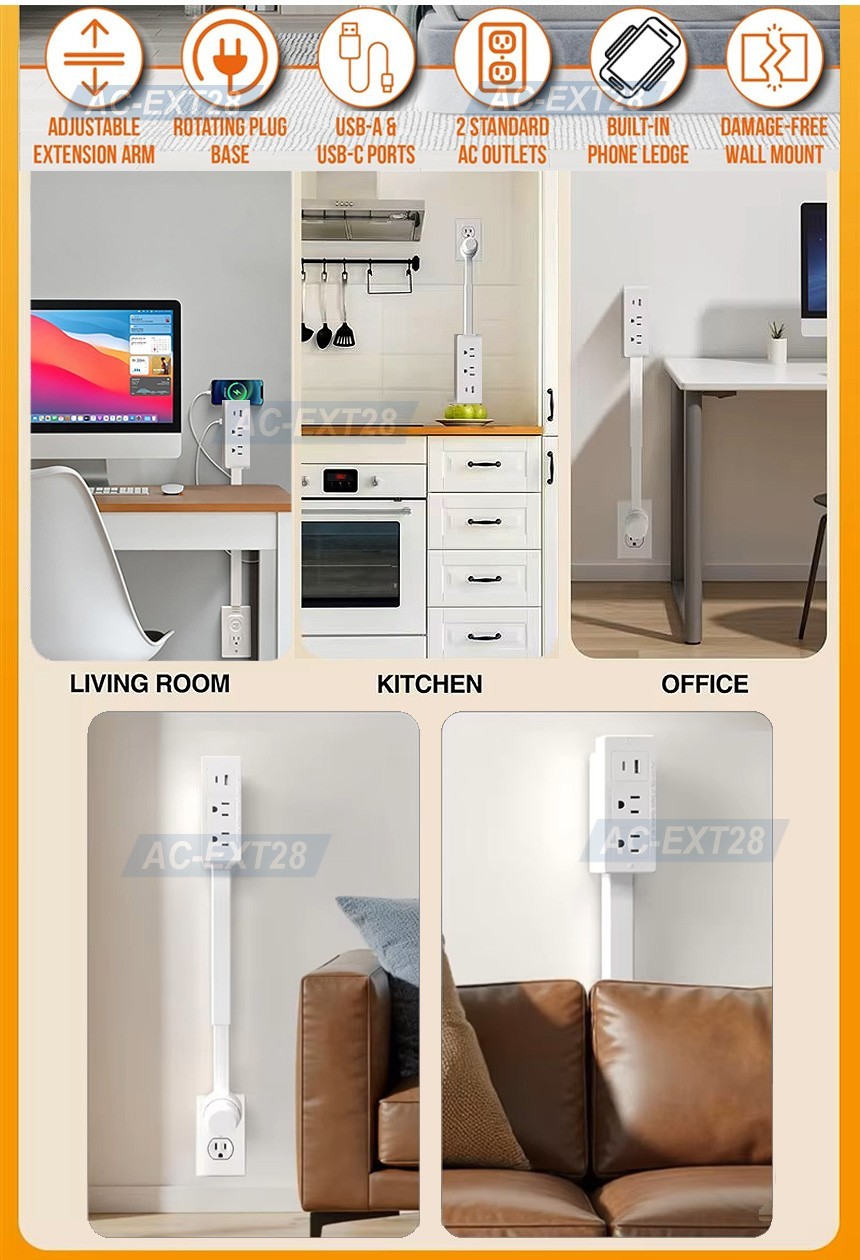 AC Outlet Extender Stick – Electrical Socket Extension For Tight & Hidden Areas