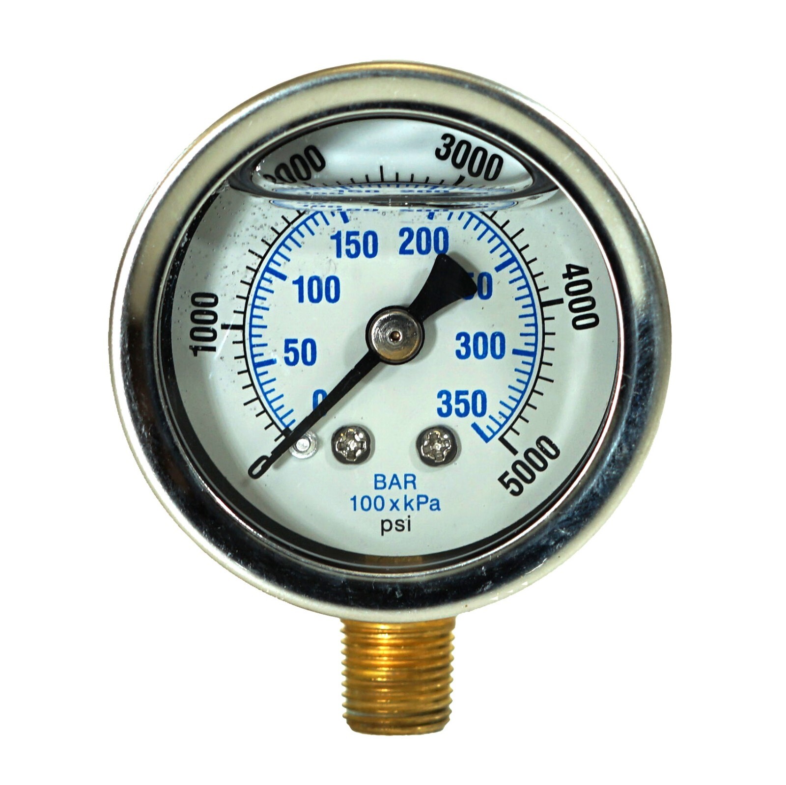 Liquid Filled Lower Mount Pressure Gauge with 1.5″ Dial, 0-5000PSI, 1/8″Male NPT