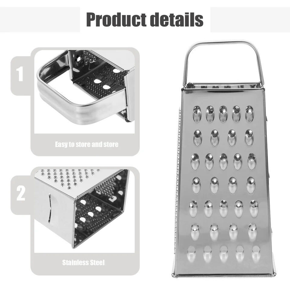 Kitchen Stainless Steel 4-Sided Box Food Grater Vegetable Cheese Slicer Shredder