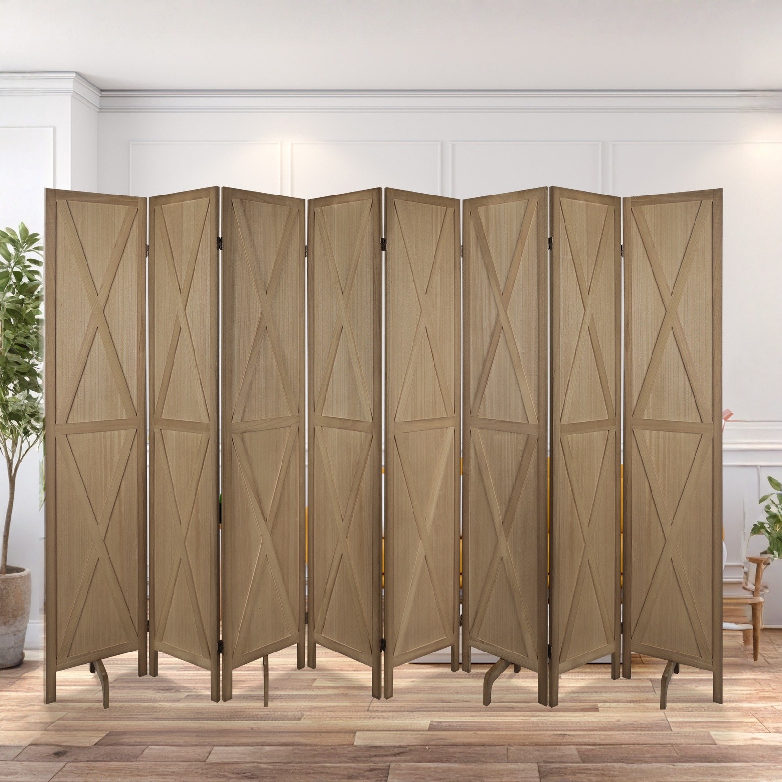 8 Panel Wood Room Dividers Folding Privacy Screens Wall Freestanding Brown