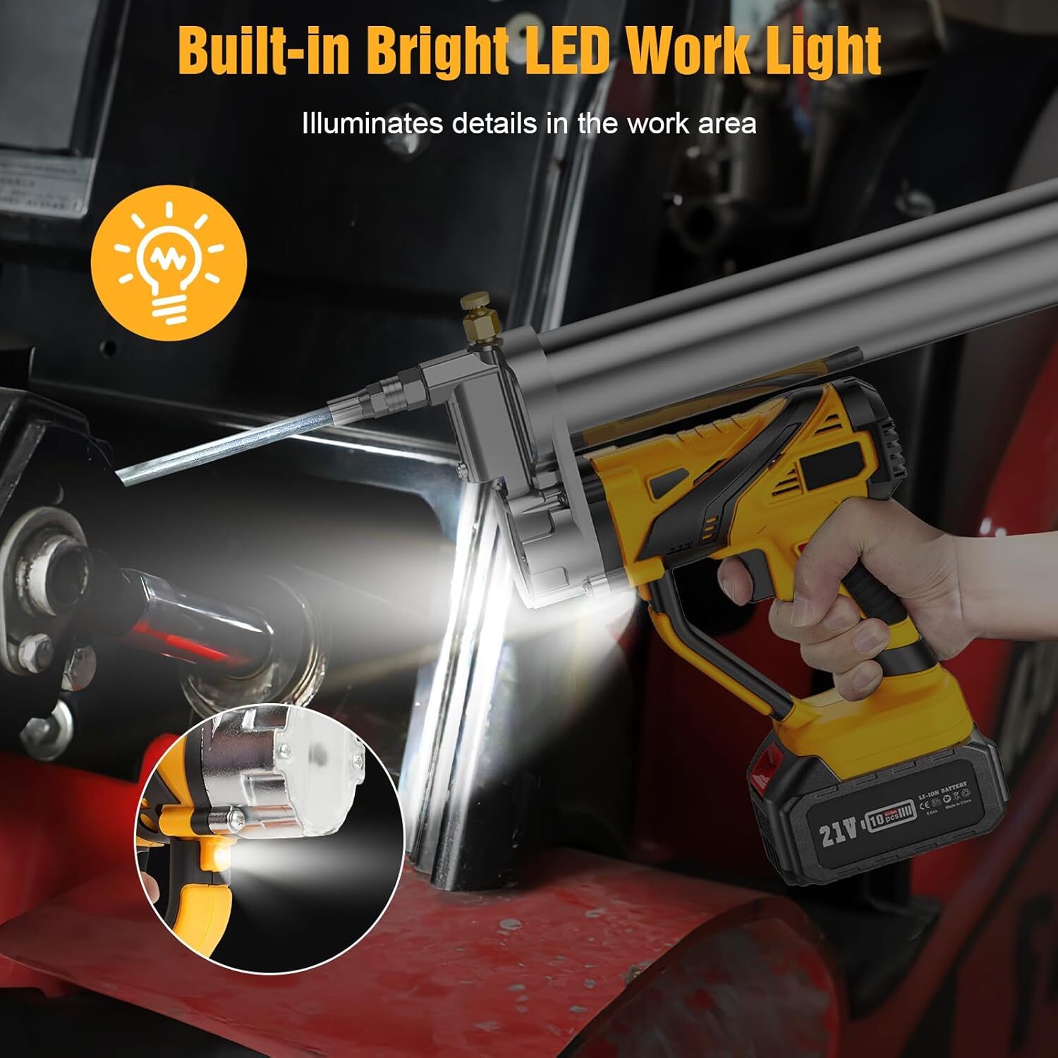 Grease Gun Battery Powered 12000 PSI Cordless Electric Grease Gun 2*4000 Battery