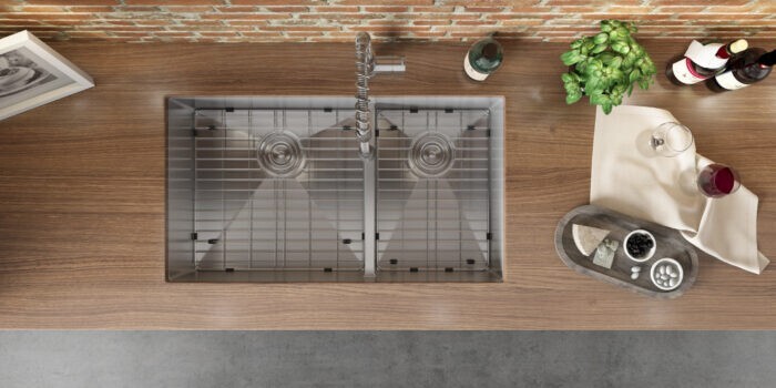 Ruvati 33″ Undermount 60/40 Double Bowl 16Gauge SS Kitchen Sink- RVH7419