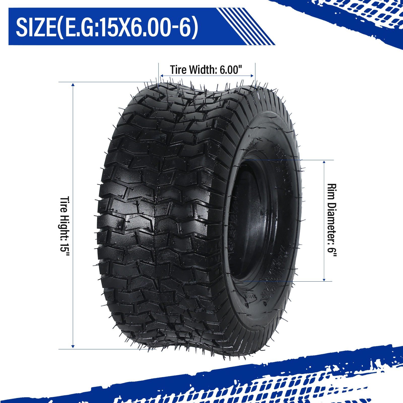Set of 2 15×6.00-6 Lawn & Garden Mower Tractor Turf Tires 2 Ply 15×6-6 15x6x6