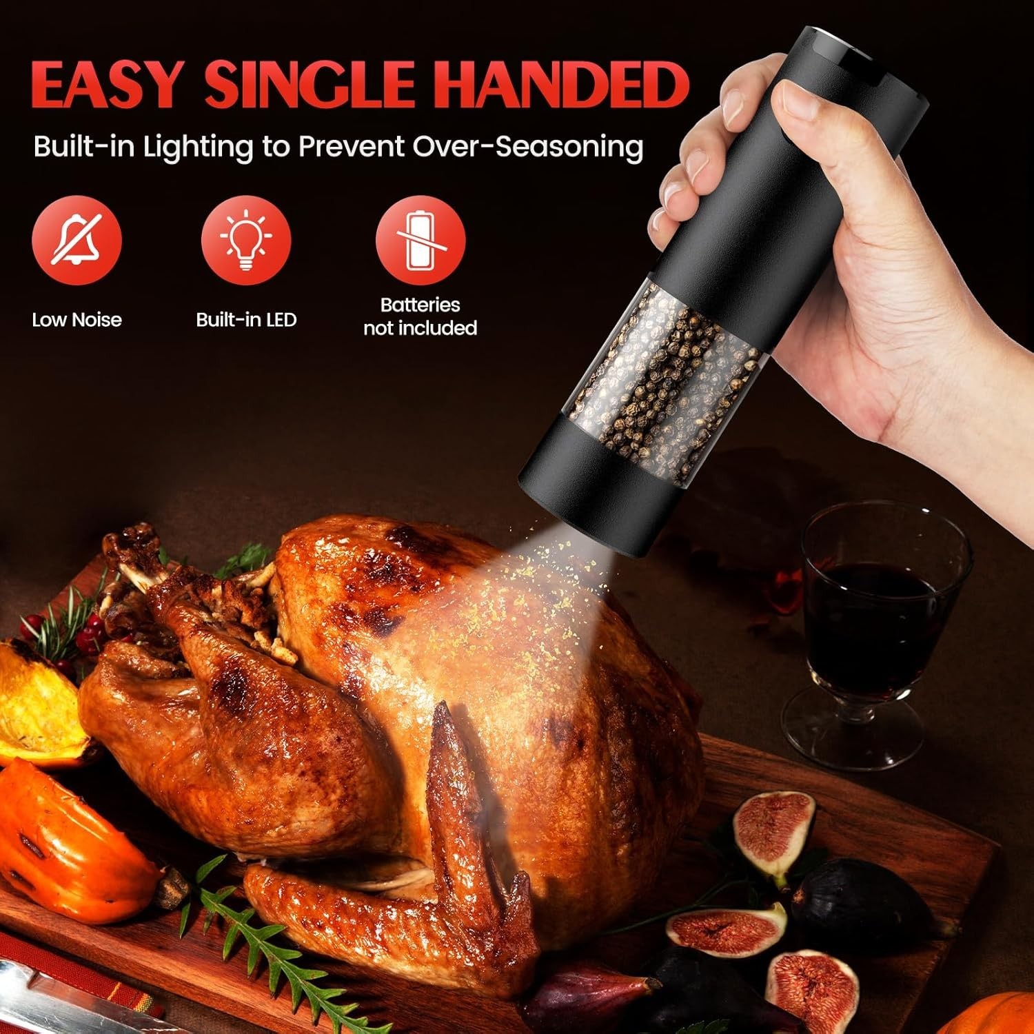 Electric Salt and Pepper Grinder Set, Automatic, Adjustable, Gift, 2 Pack