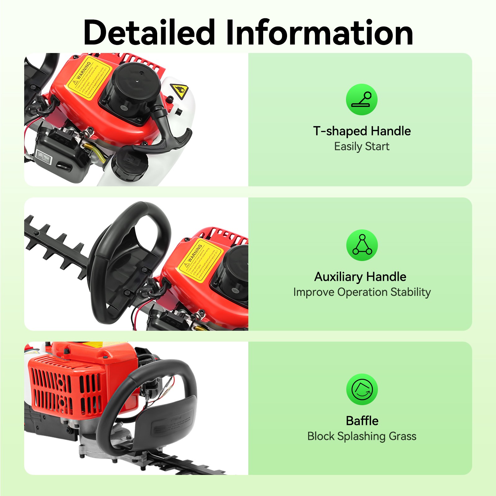 Gas Hedge Trimmer 22.5cc 2 Stroke Gas Powered Dual Sided Hedge Trimmer 650w