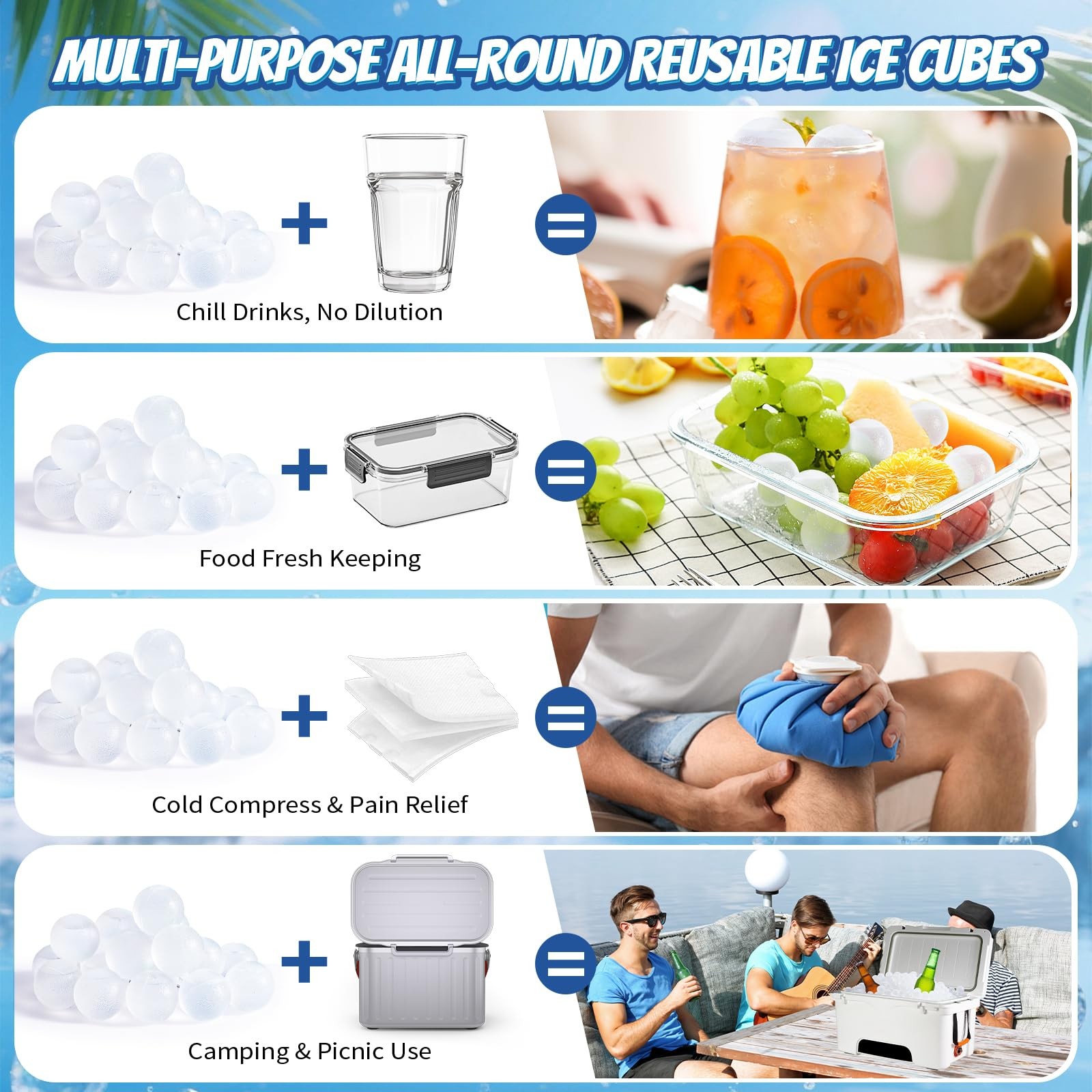 Tngan 380 Pack Reusable Ice Cubes For Drinks, Transparent Round A01