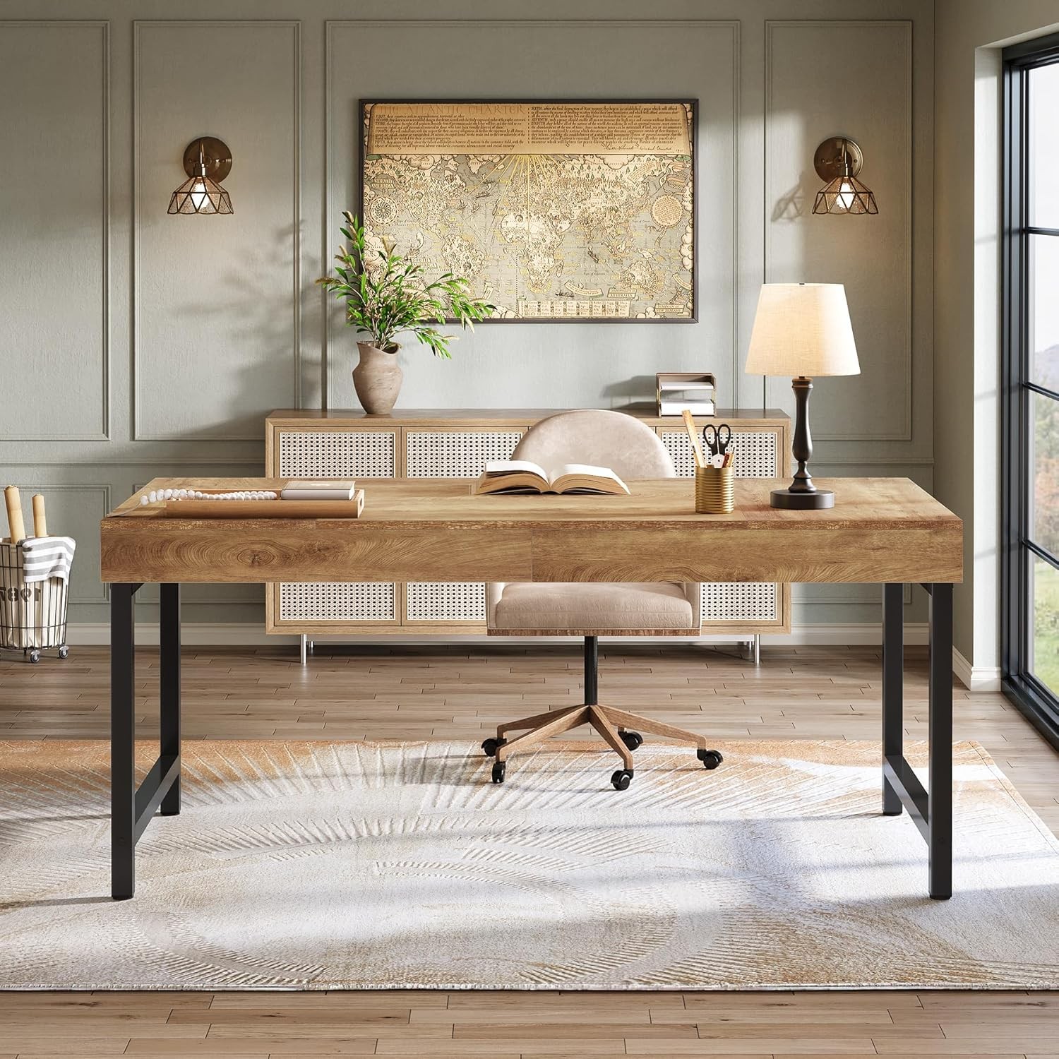 55″Industrial Executive Desk for Home Office, Rustic Simple Computer Laptop Desk