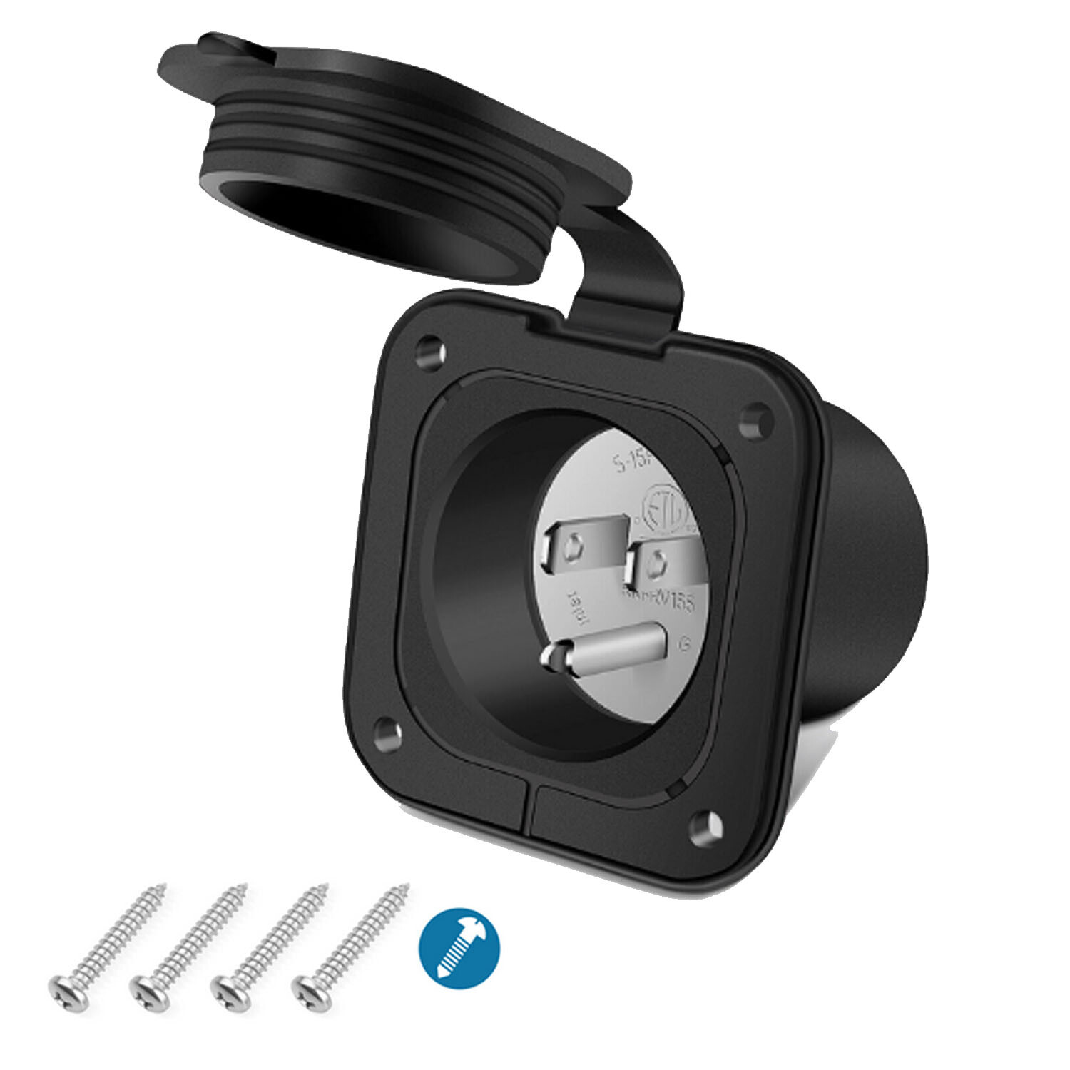 15A 125V Shore Power Inlet Port Plug,NEMA 5-15P Male Receptacle RV Flanged Inlet