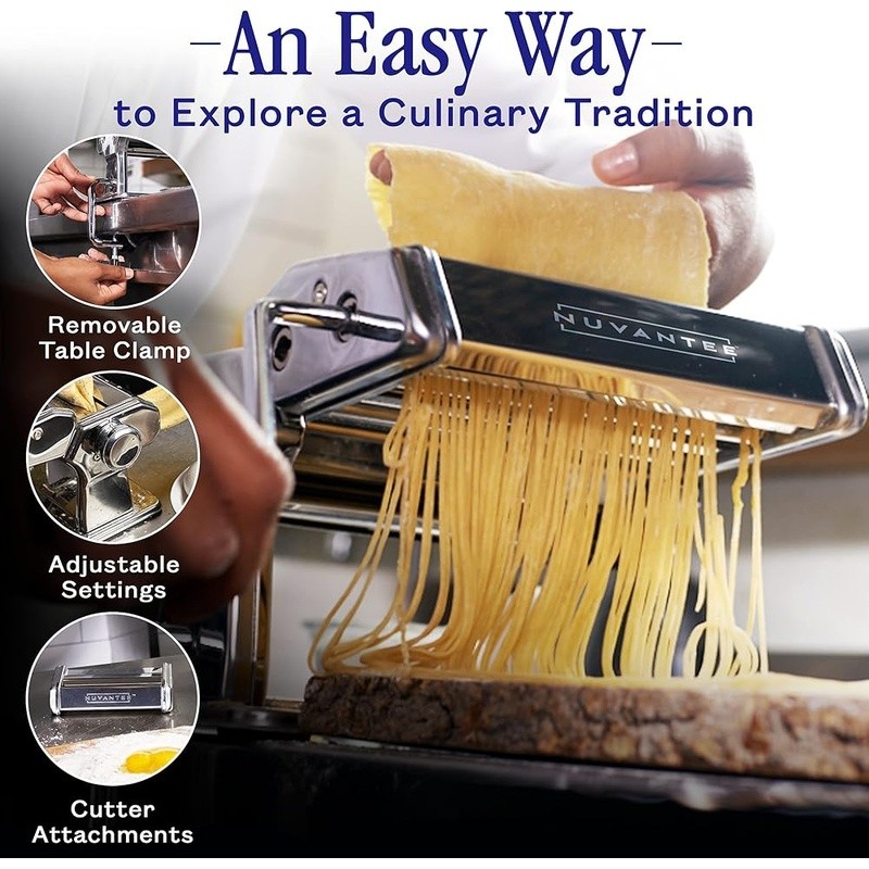 Stainless Steel Manual Pasta Maker 7 Thickness Settings 2 Blade Attachments New