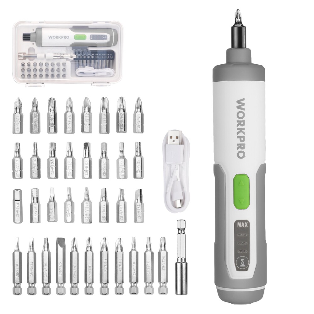 WORKPRO 4V Electric Screwdriver Rechargeable Cordless Screwdriver Sets w/35 Bits