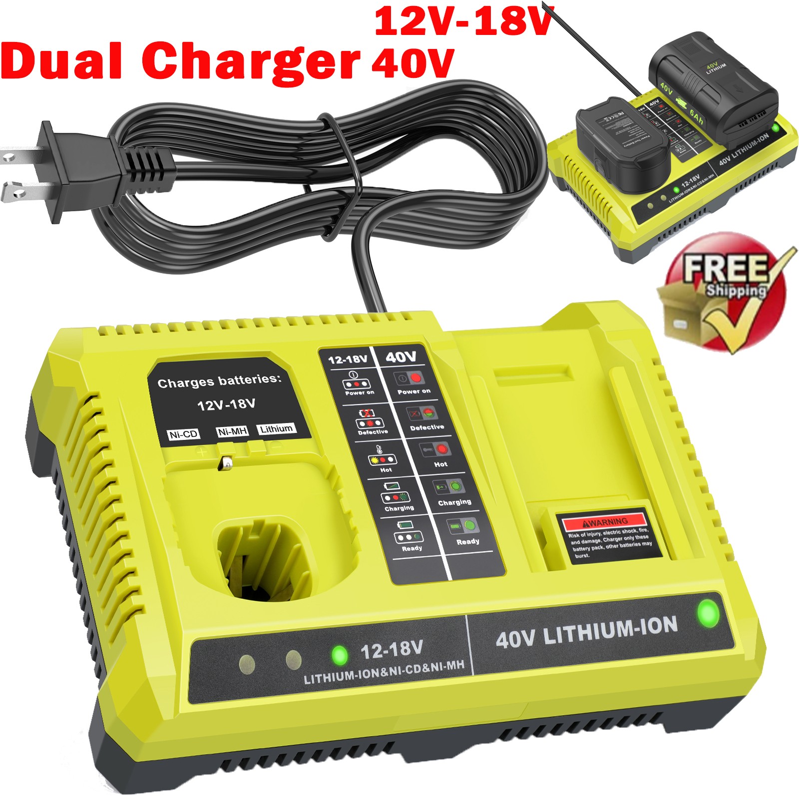 40V OP401 Dual Fast Charger for Ryobi 40V Lithium Battery Charger OP4015 OP4026