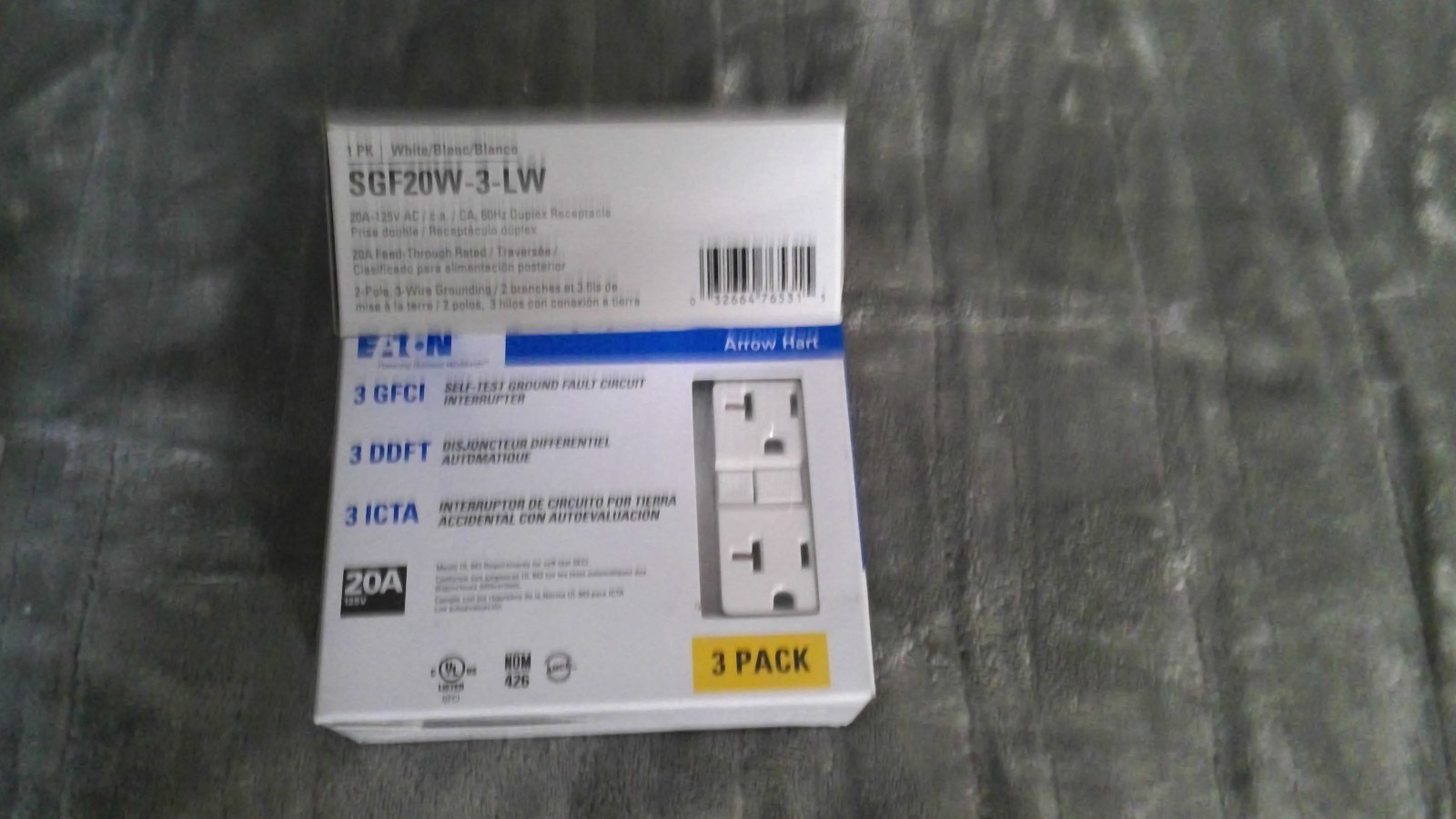 Eaton SGF20W-3-LW 20A,GFCI Self Test,3packx2.White.