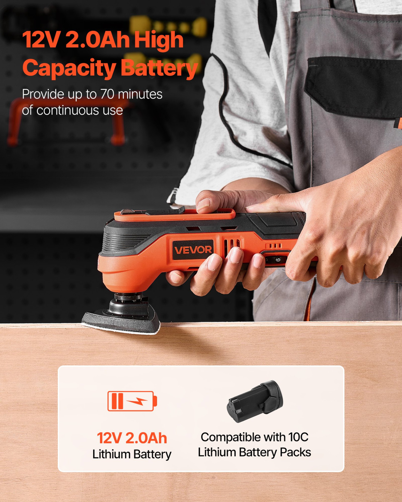 VEVOR Cordless Oscillating Tool, 12V Multitool Oscillating Saw Tool with 6 Varia
