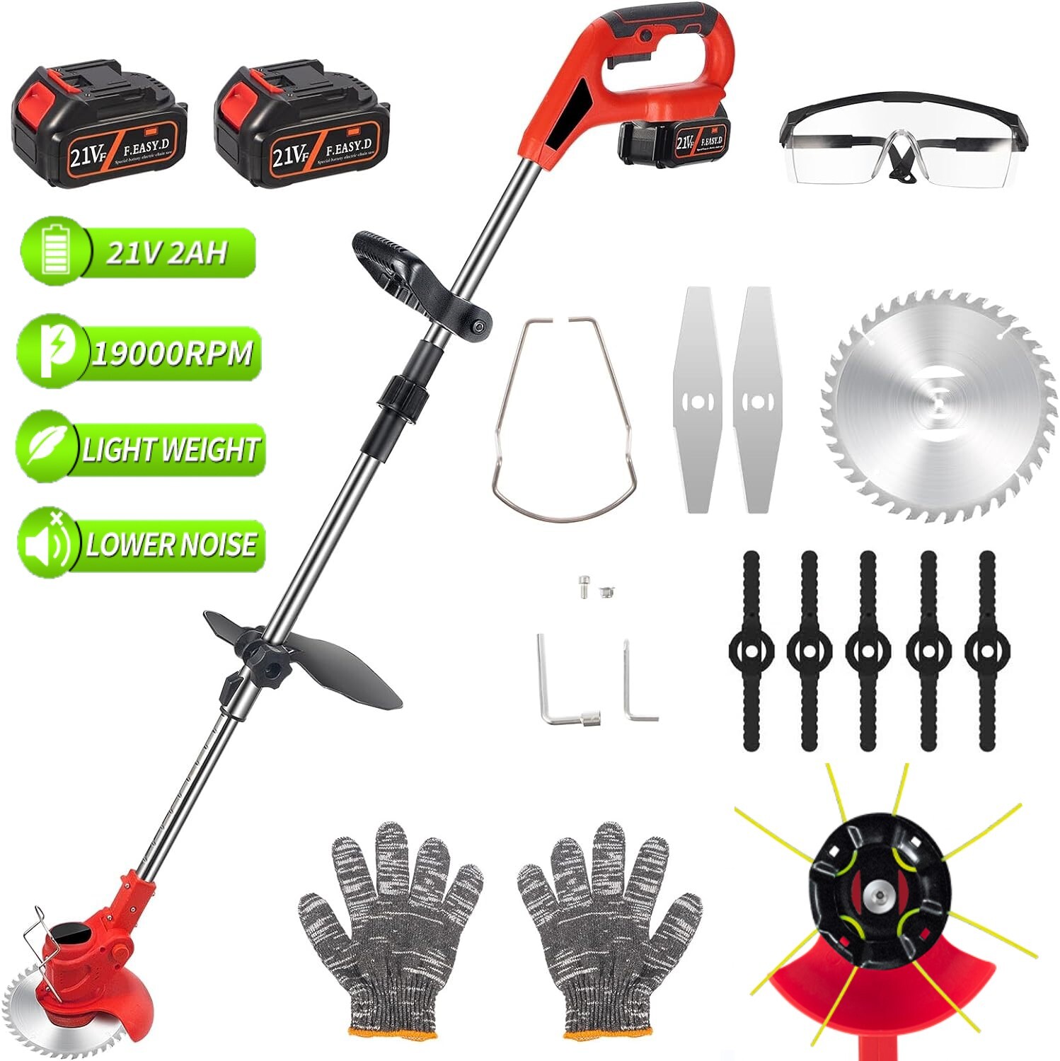 Electric Cordless Grass String Trimmer Lawn Edger Weed Wacker Cutter + 2 Battery
