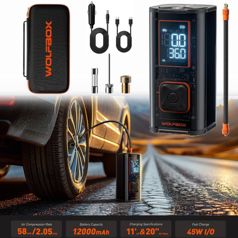 WOLFBOX 150 PSI Air Compressor Tire Inflator Fits Car Moto Bike Tires Air Pump