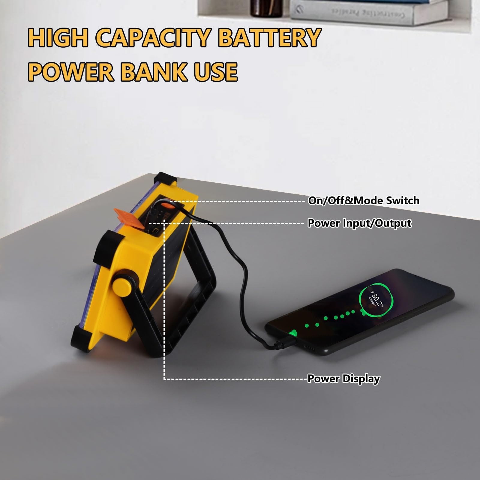 120W LED Solar Flood Light, 10000LM Portable Work Light, 4 Modes, IP65 Waterproo