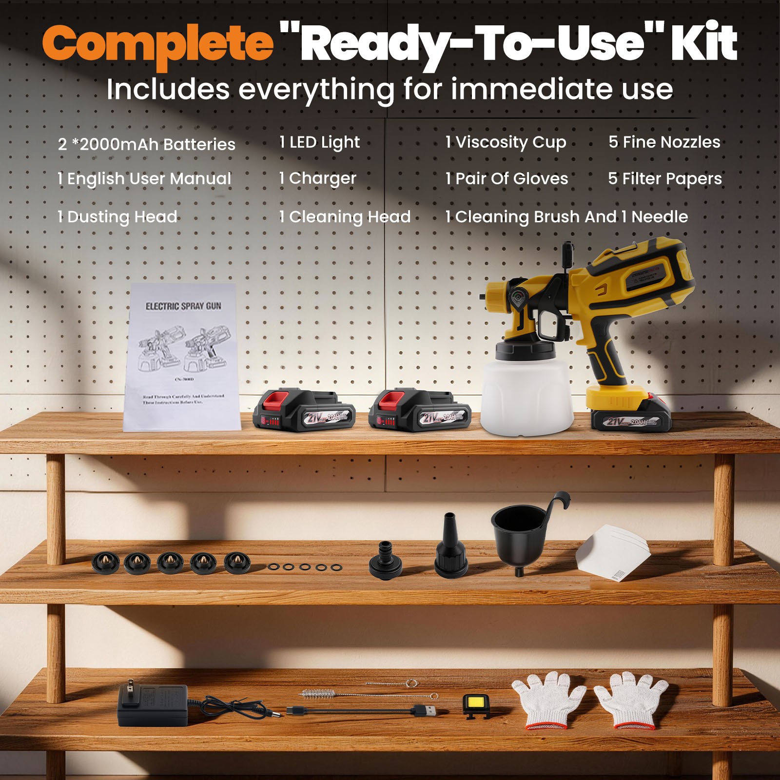 With 2 Batteries High Pressure Cordless Paint Sprayer Electric HVLP Spray Gun US