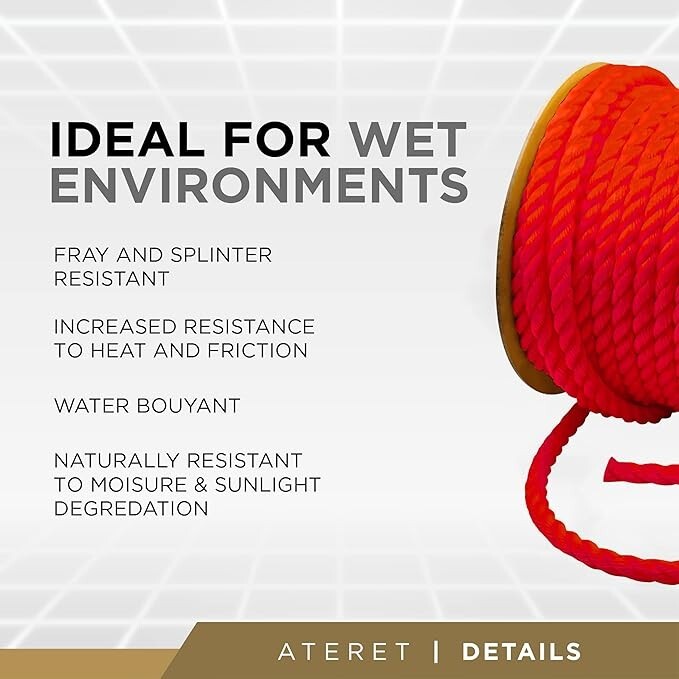 ATERET Twisted 3-Strand RED Polypropylene Rope Monofilament ALL SIZES