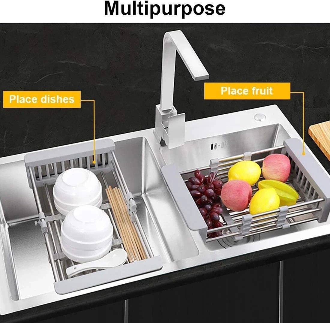 Adjustable Stainless Steel Over Sink Dish Drying Rack Expandable Kitchen Drainer