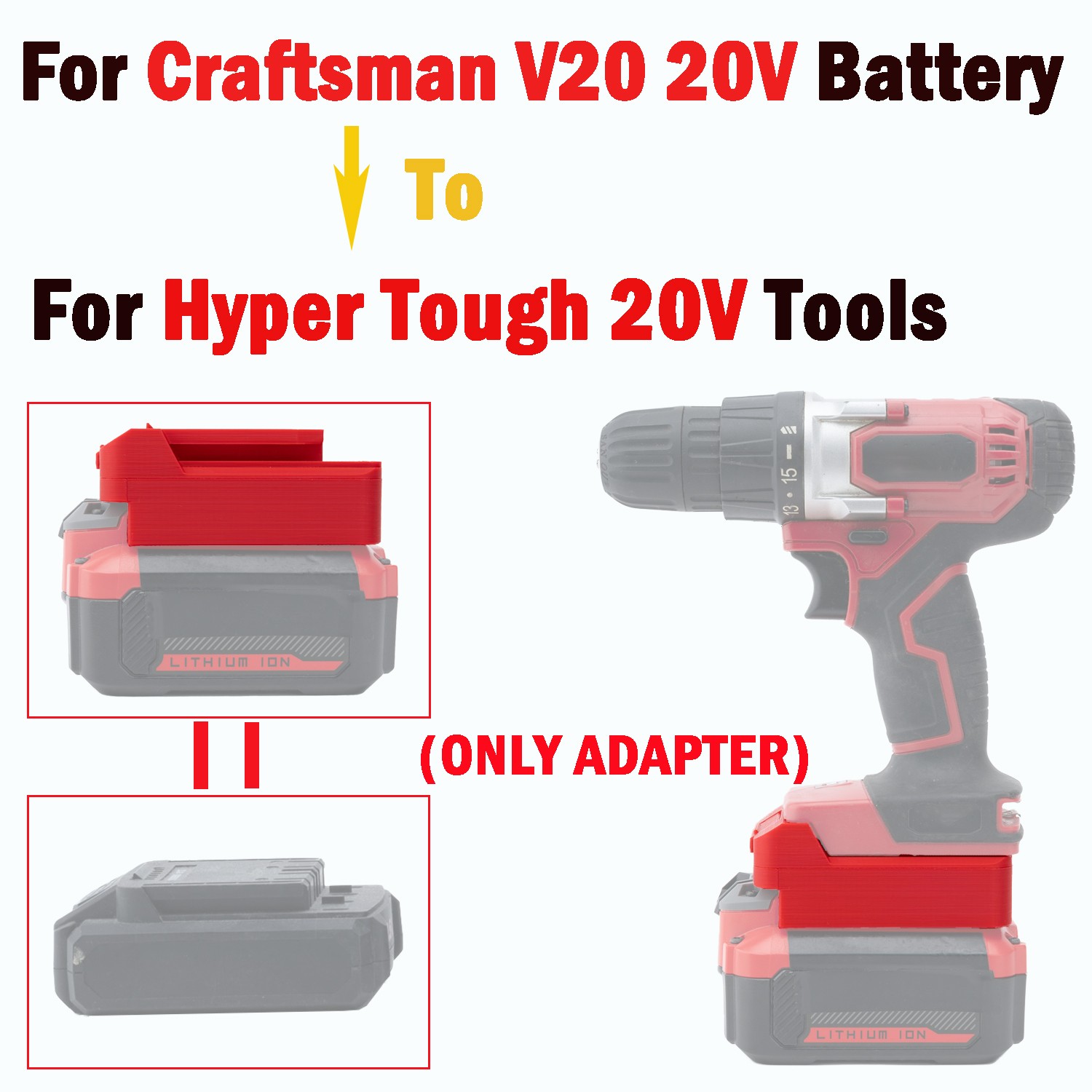 Battery Adapter For Craftsman V20 20V Battery To For Hyper Tough 20V Power Tools