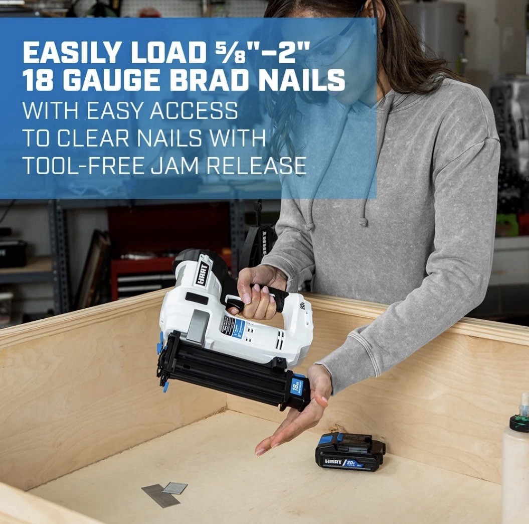 HART 20-Volt 2-inch 18-Gauge Battery-Powered Brad Nailer Kit, 1.5Ah Battery