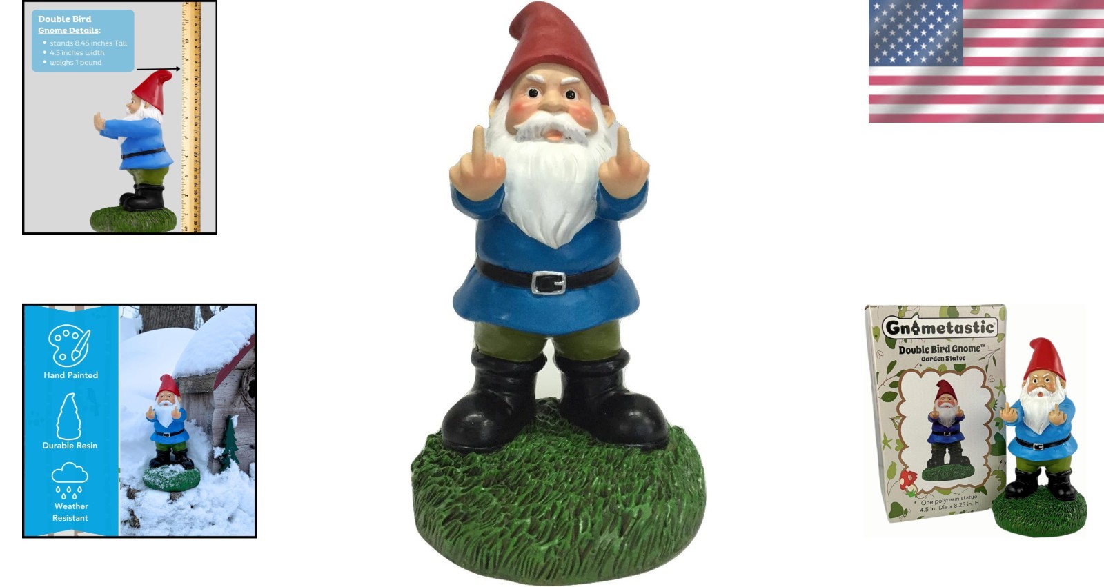 The 8.5in Naughty Gnome – Unique Middle Finger Statue for Garden