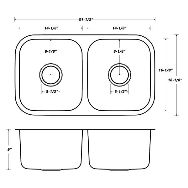 Undermount Double Bowl Stainless Steel Kitchen Sink 50/50