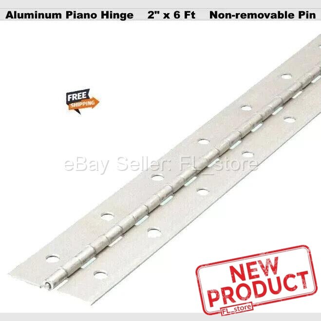 Aluminum Piano Hinge 2″ x 6 Feet Continuous Unfinished Non-removable Pin NEW