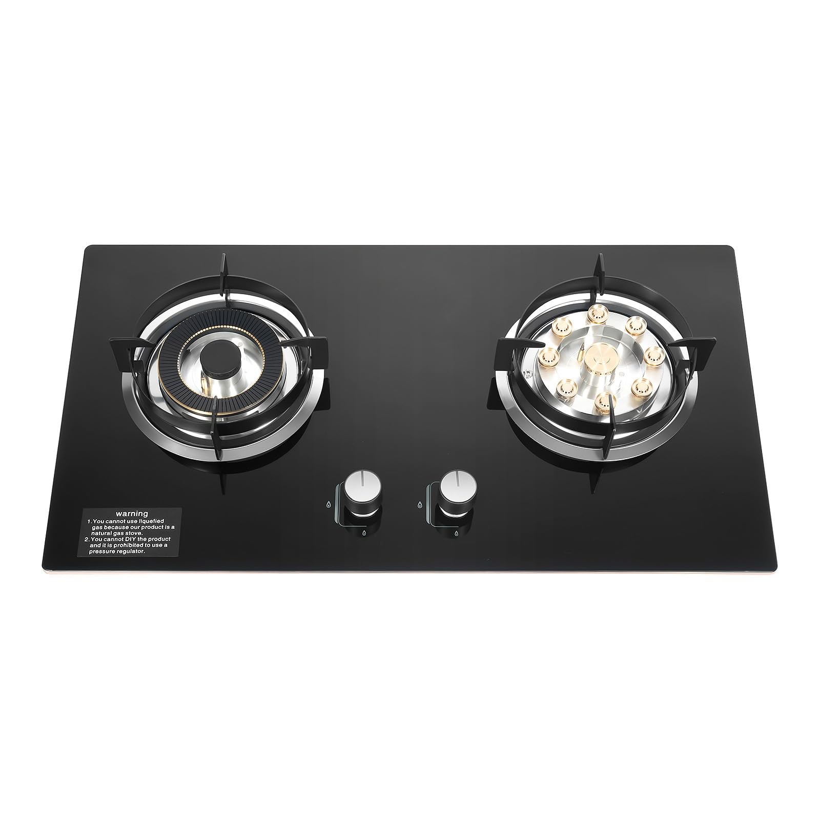 Portable Natural Gas Stove 2 Burner Tempered Glass Cooktop Black 73x41cm