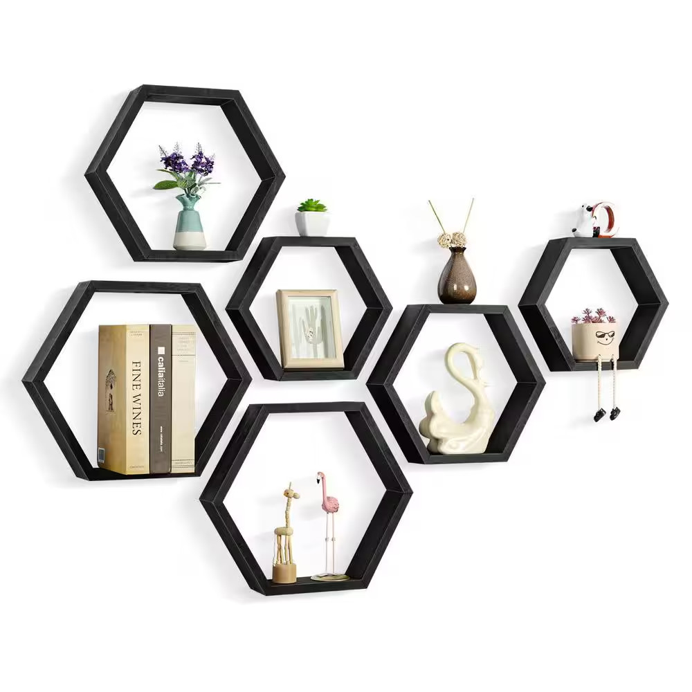 14.8 In. W X 3.12 In. D Black Farmhouse Honeycomb Display Hexagonal Decorative W