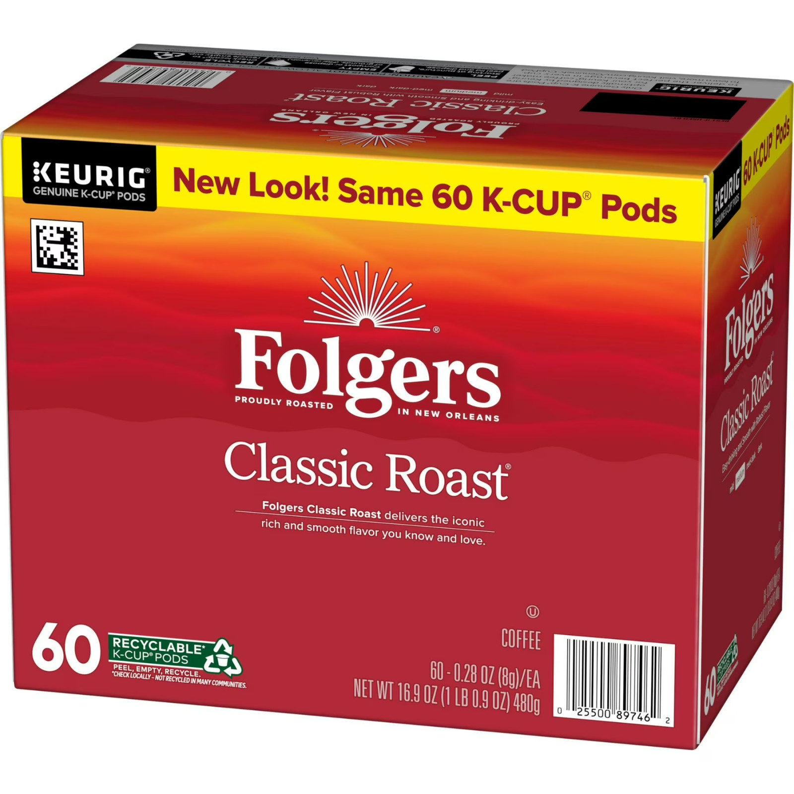 Folgers Classic Roast, Medium Roast Coffee, Keurig K Cup Pods, 60 Count Box