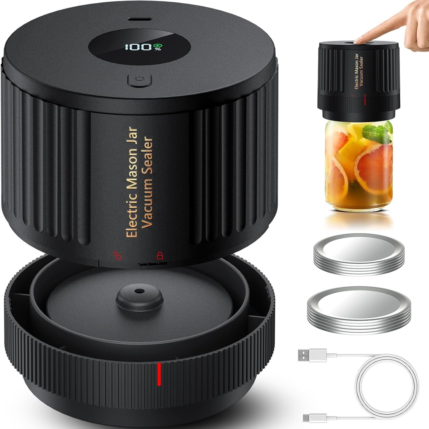 Electric Mason Jar Vacuum Sealer Kit Wide & Regular Mouth for Mason Jars Lid