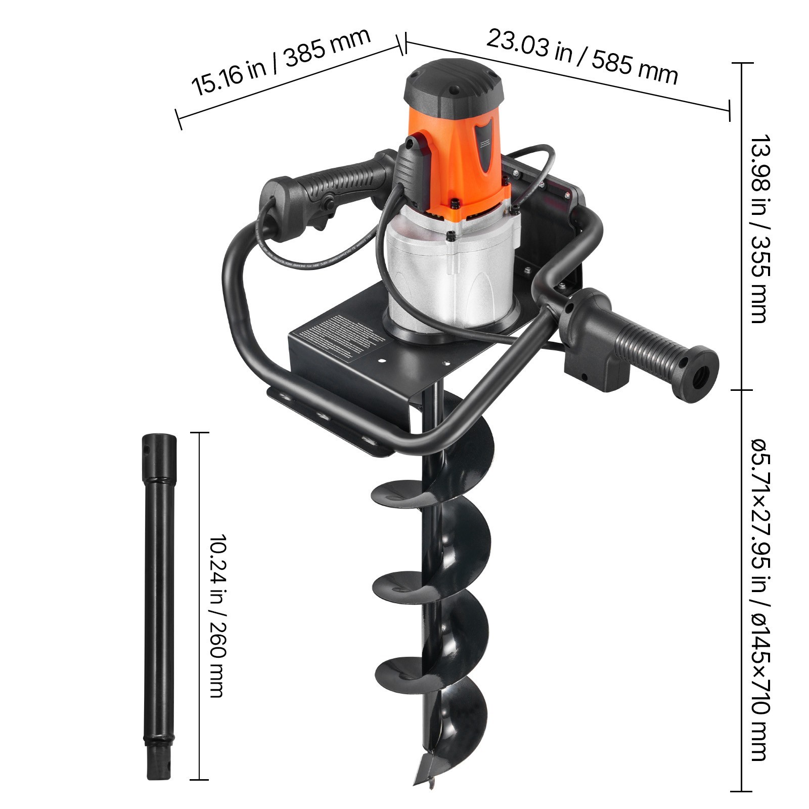 1500W Electric Post Hole Digger 5.71″ Earth Auger Bit+Extension Rod Quick Digger