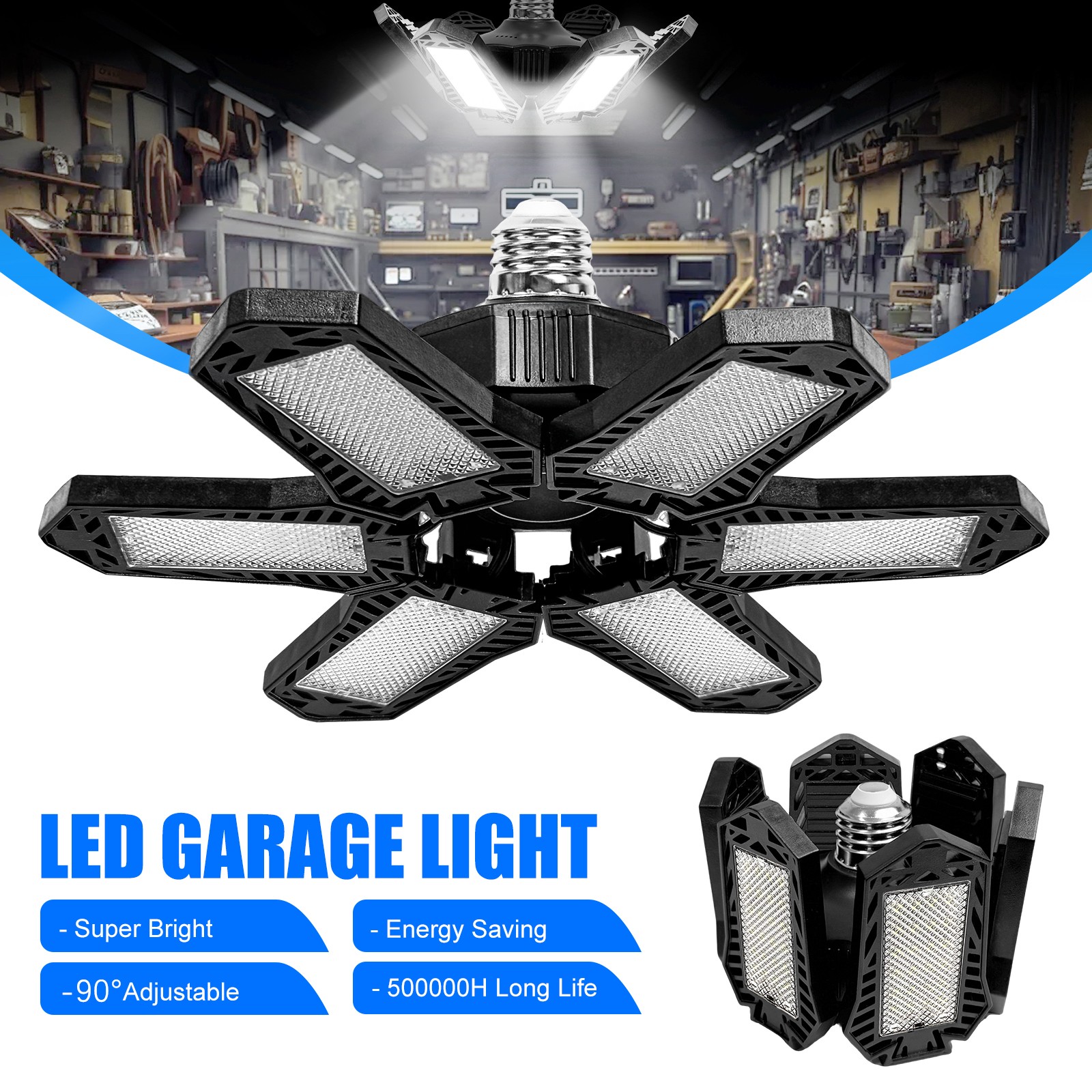 1 Pack LED Garage Light Bright Work Shop Ceiling Light Deformable Bulb Lamp