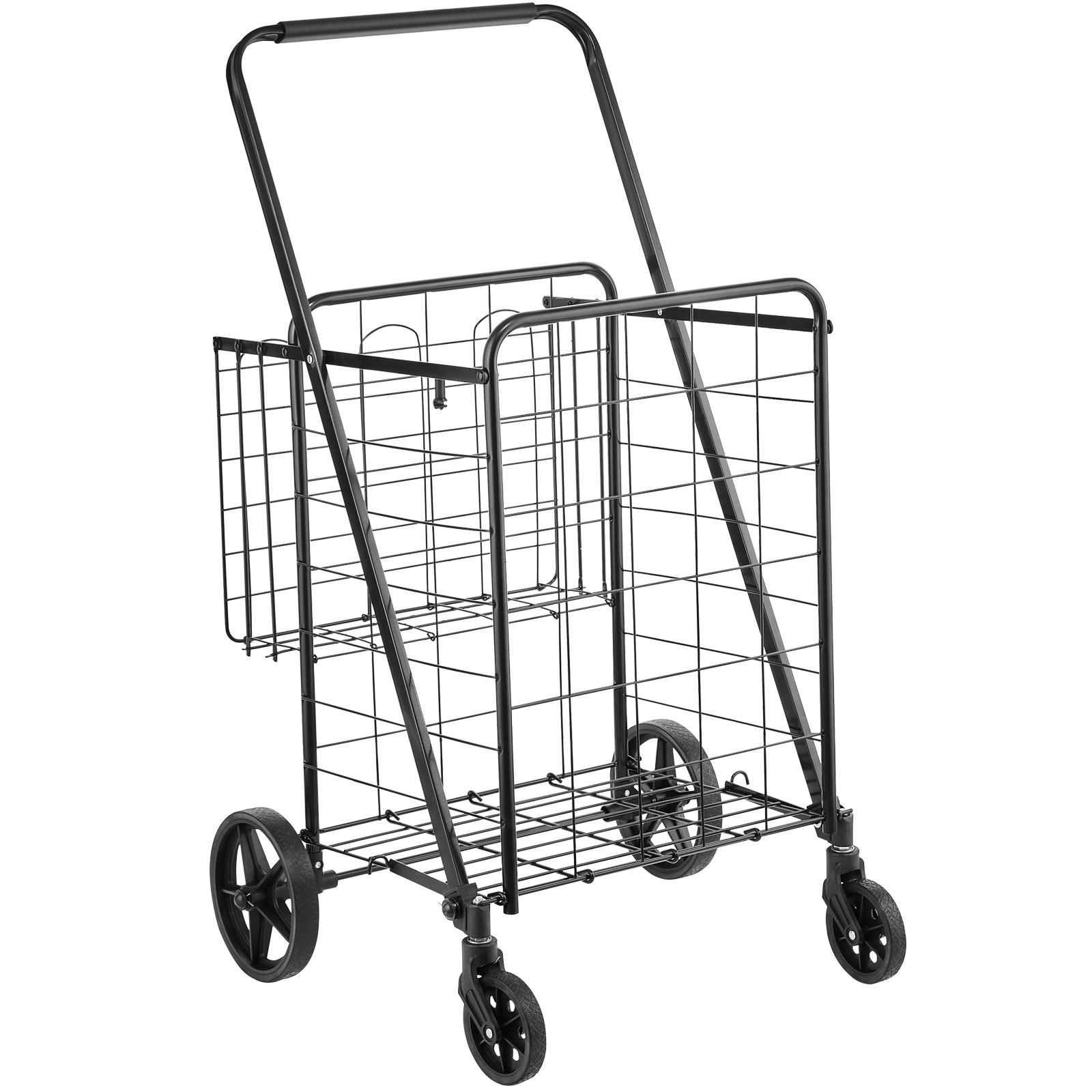 VEVOR Folding Shopping Cart, Jumbo Grocery Cart with Double Baskets, 360° Swivel