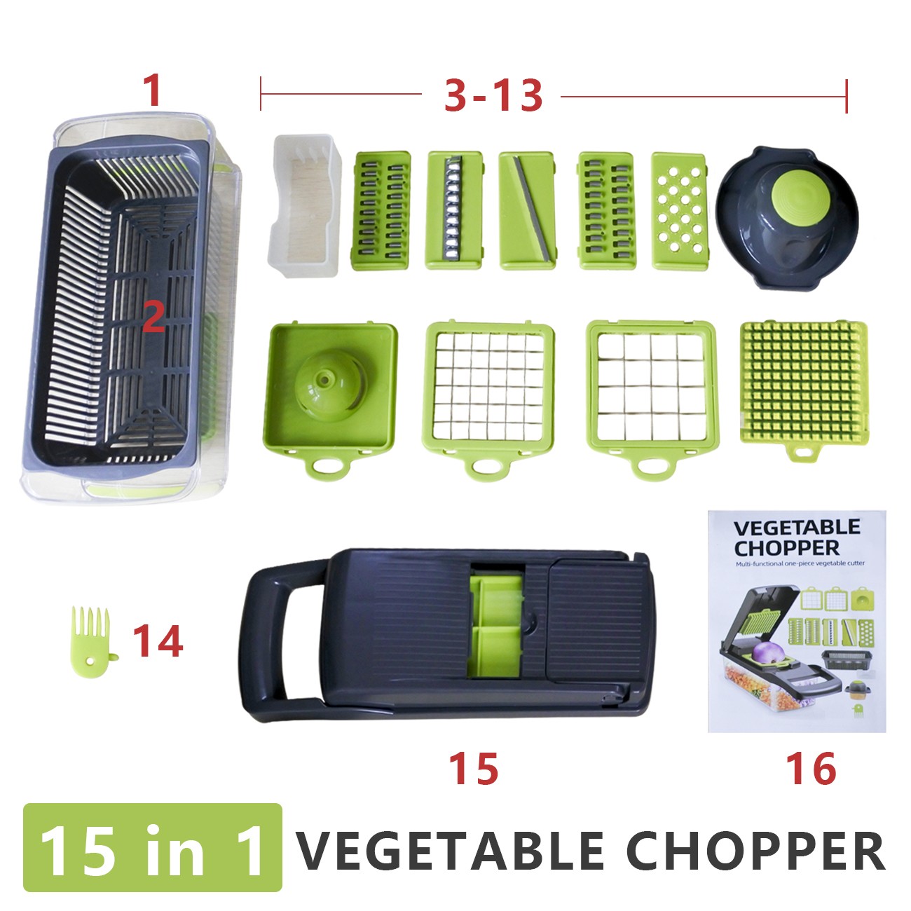 15 in 1 Food Salad Veggie Peelers Slicer Kitchen Vegetable Fruit Chopper Cutter