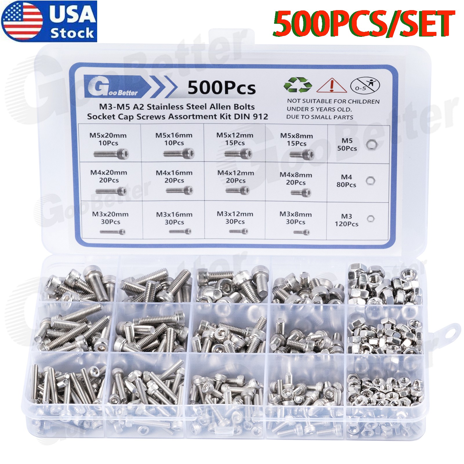 Button Head /Flat/Socket Cap Screws Allen Bolts Hex Drive Stainless With Nuts