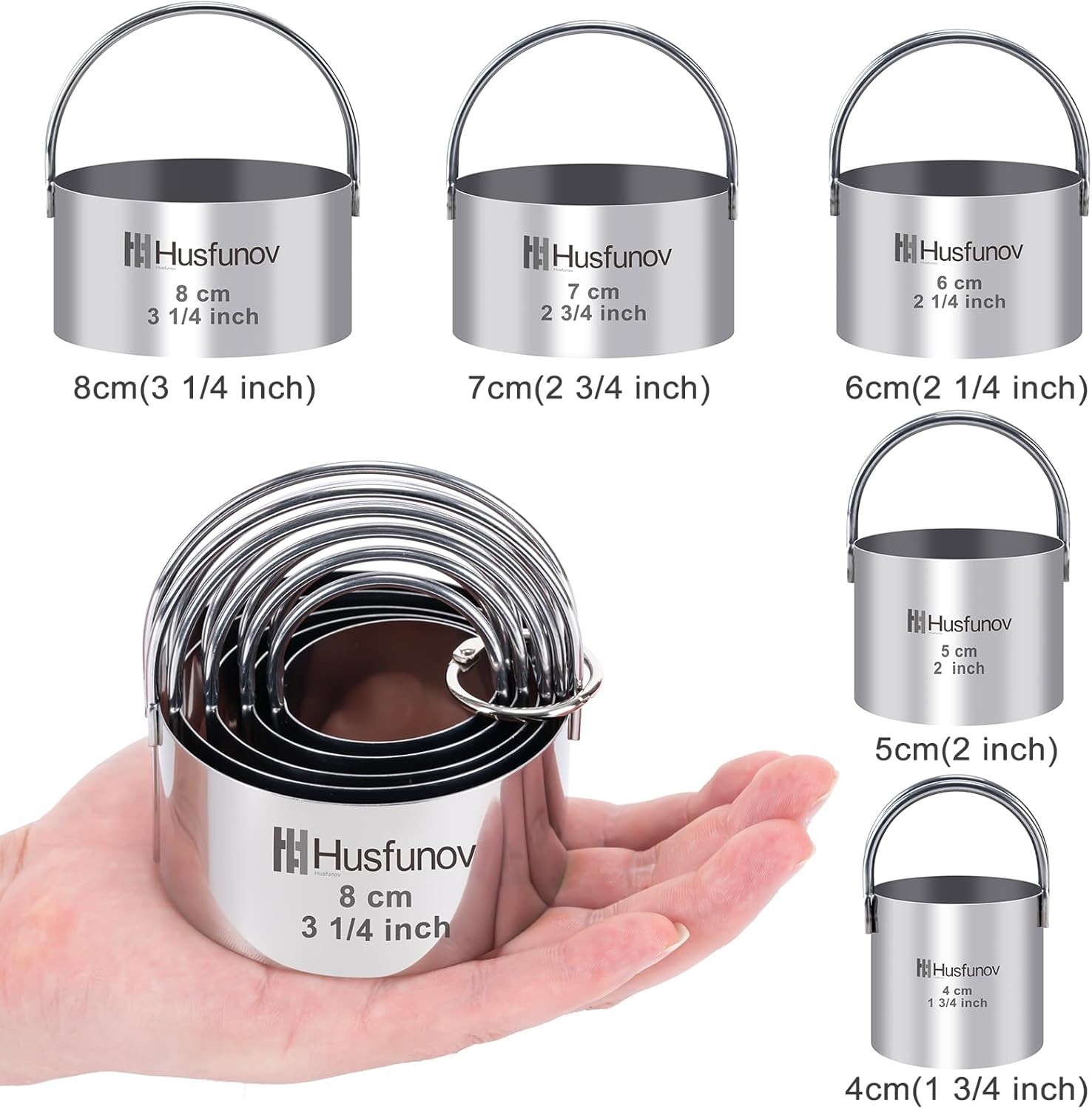 Biscuit Cutter Set Round Cookie Cutters with Handle 5 Pieces Stainless Steel New